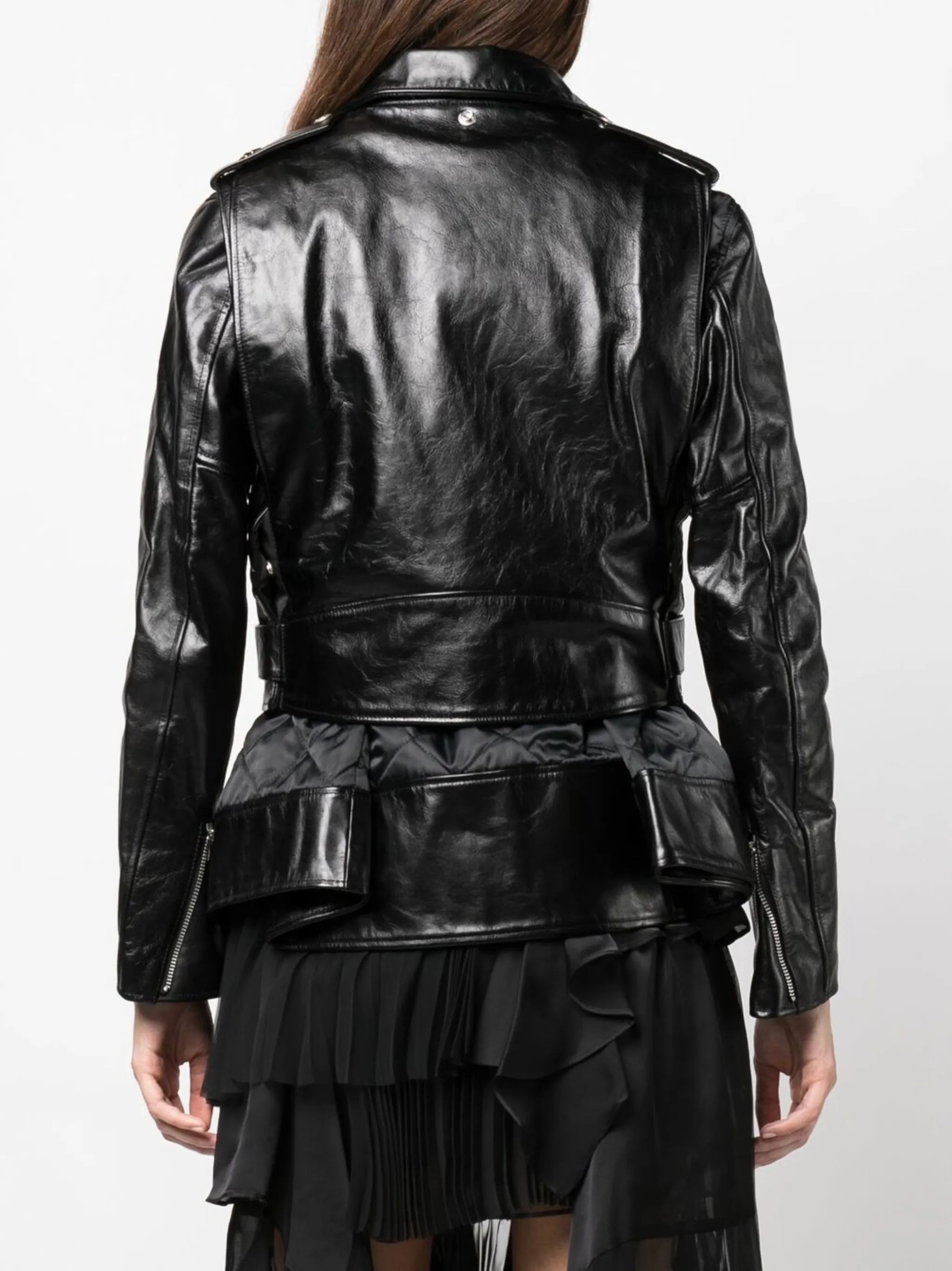 crinkled-effect asymmetric leather jacket