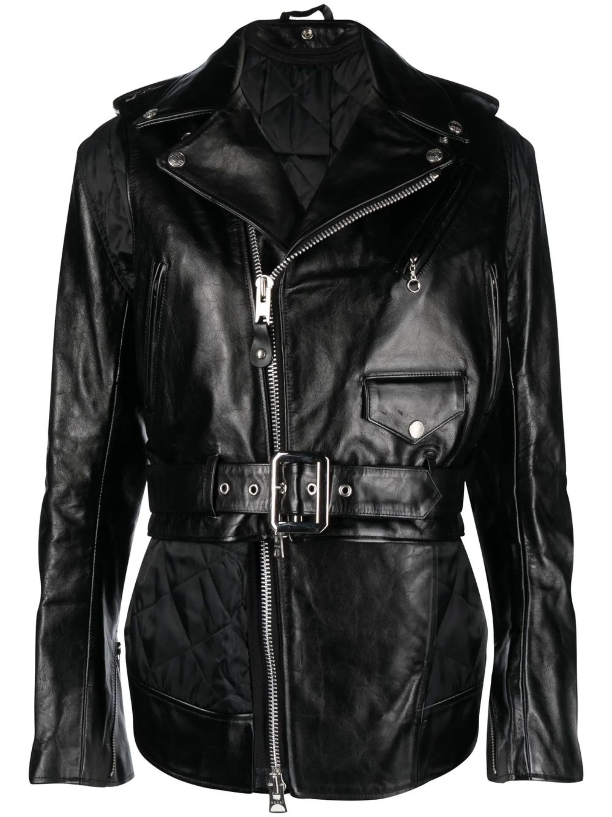 crinkled-effect asymmetric leather jacket