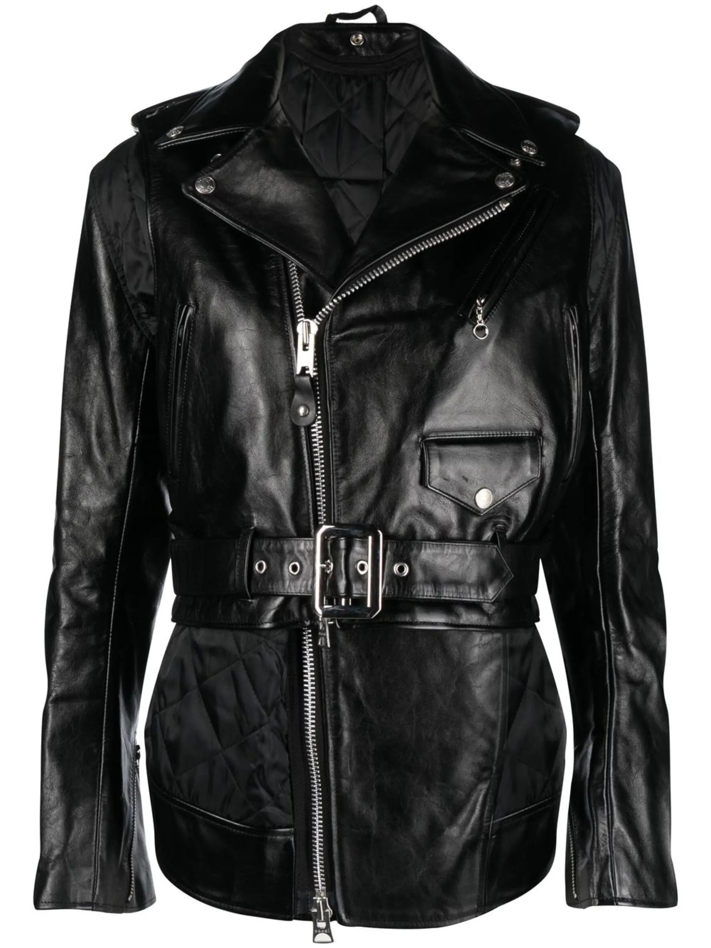 crinkled-effect asymmetric leather jacket