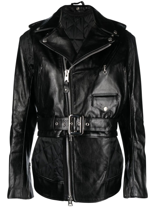 crinkled-effect asymmetric leather jacket