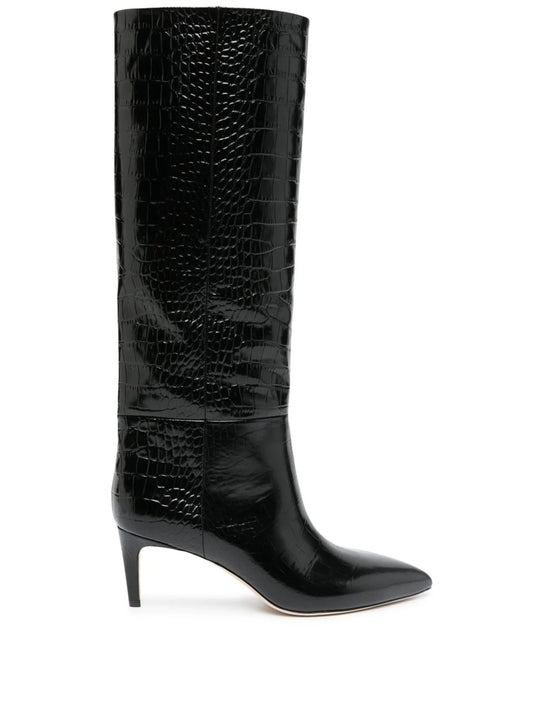 crocodile-embossed leather boots
