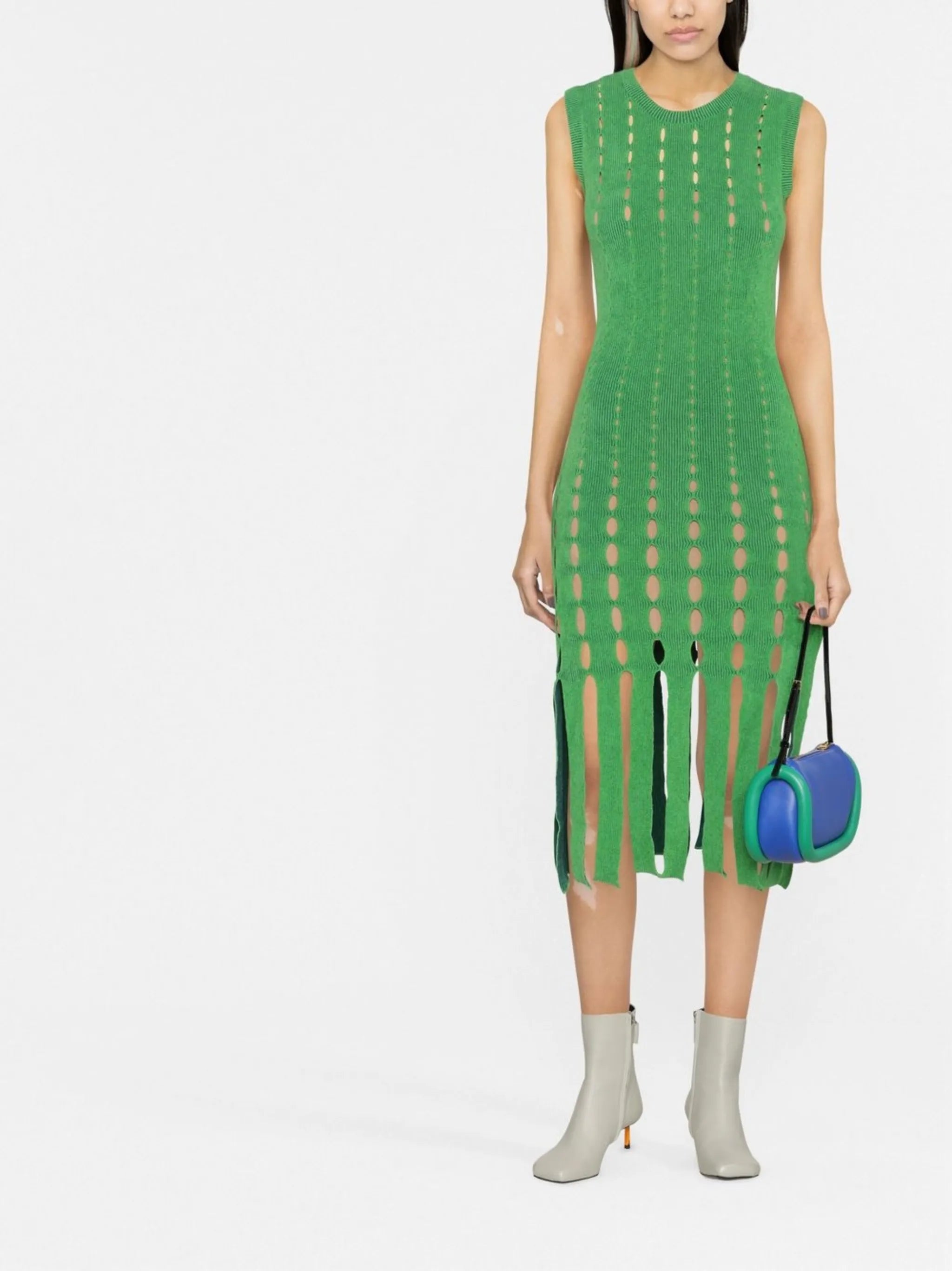 knitted cut out midi dress