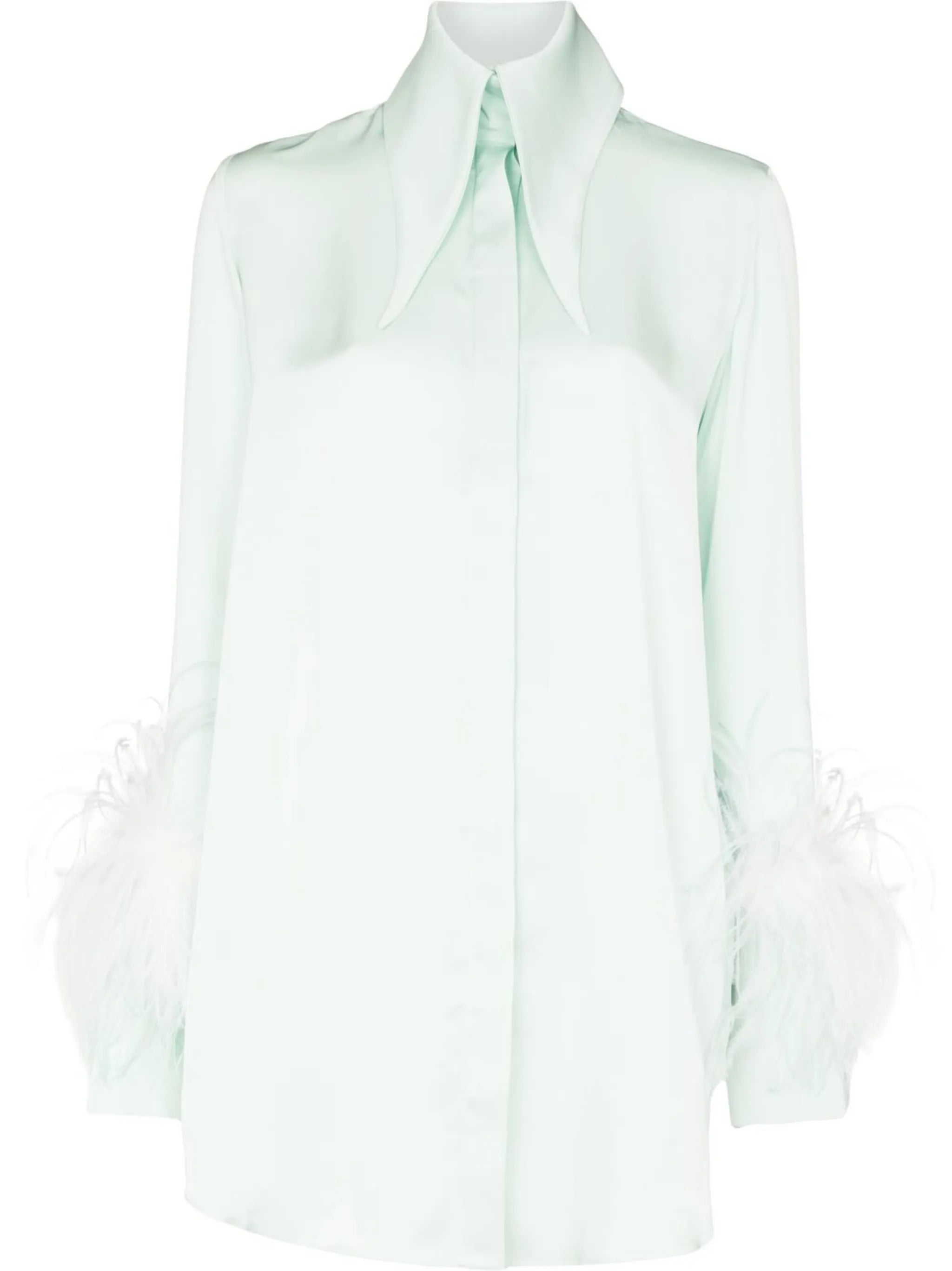 oversize-collar feather-trim shirt