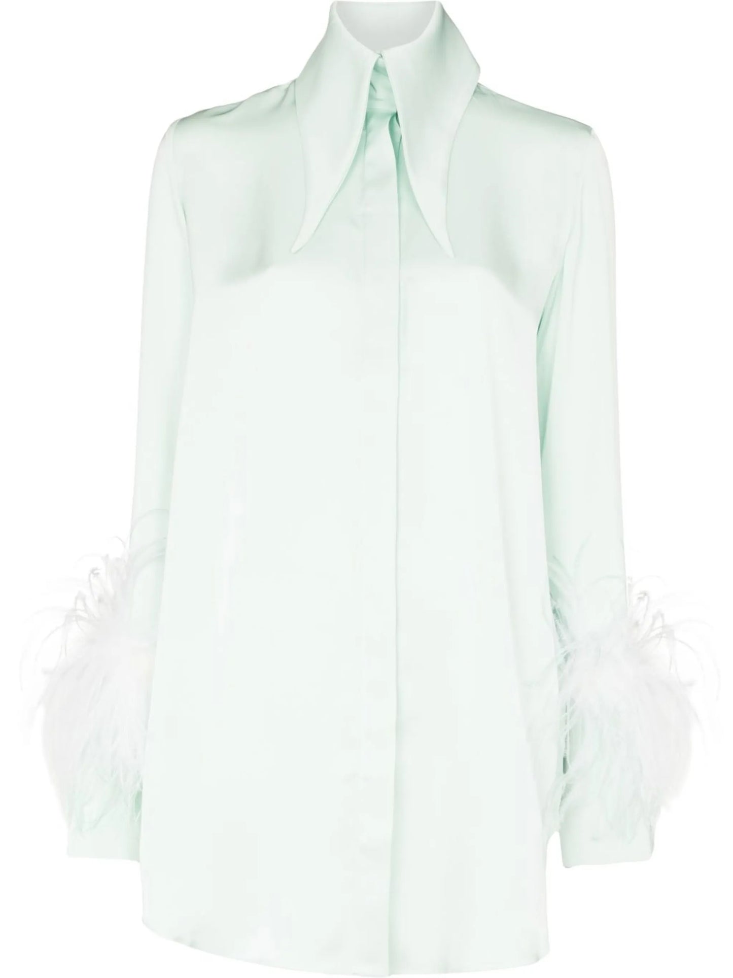 oversize-collar feather-trim shirt