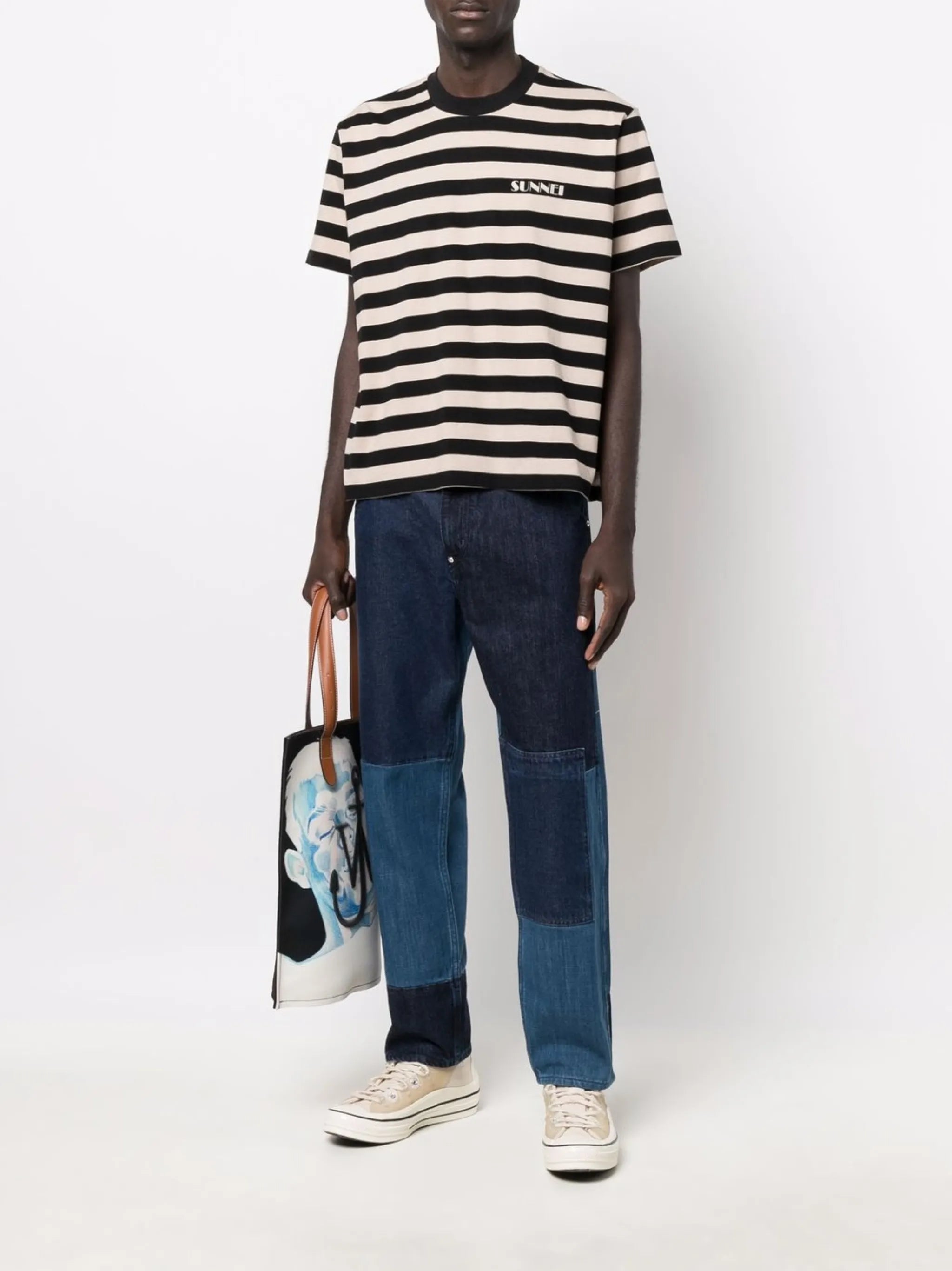 patchwork straight-leg jeans
