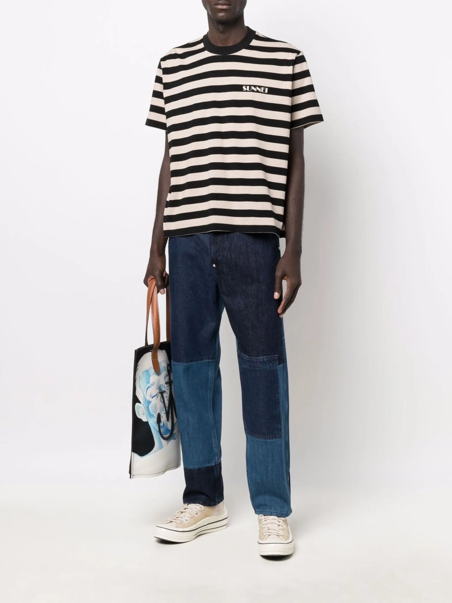 patchwork straight-leg jeans