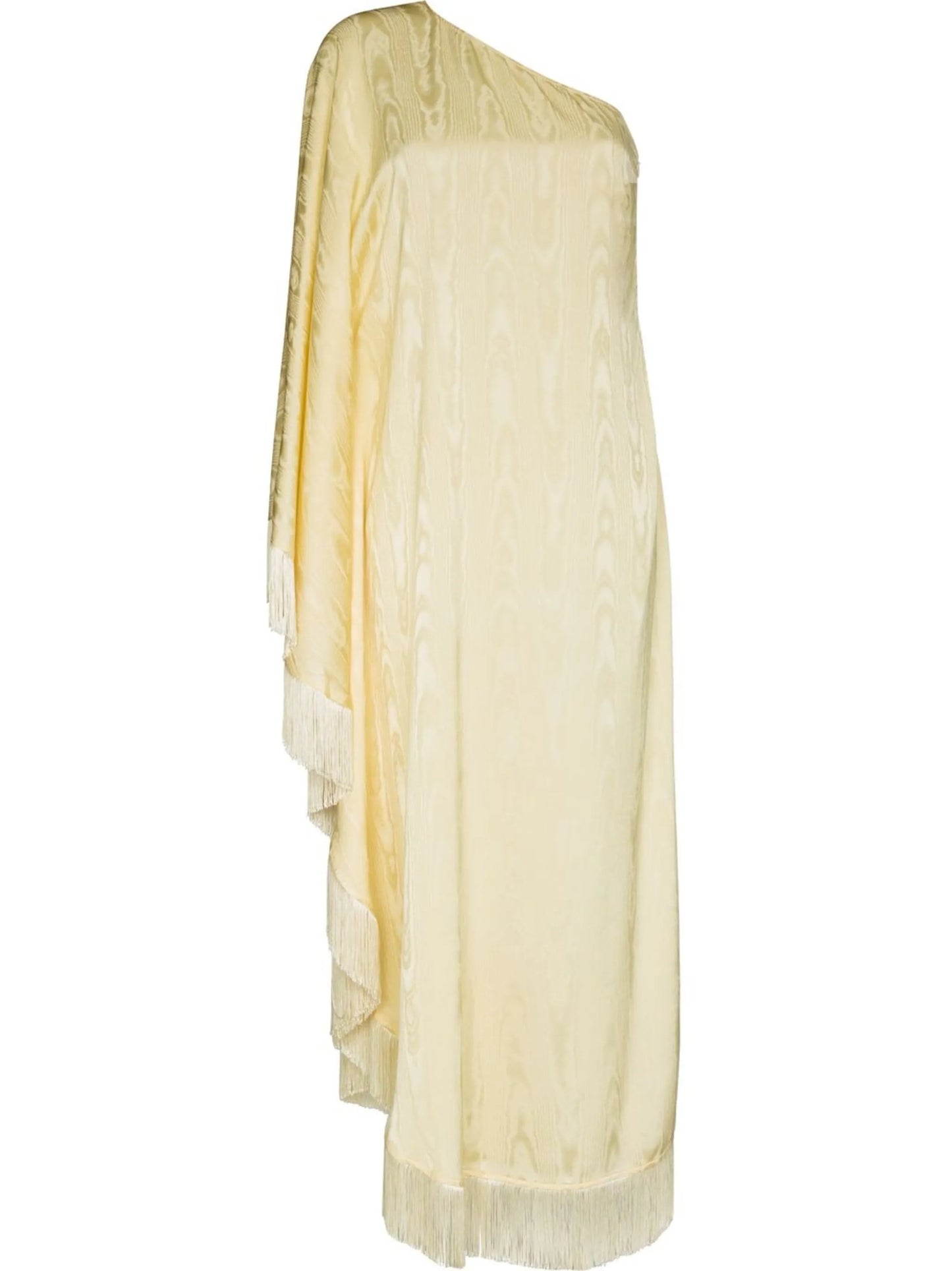 one-shoulder fringed maxi dress