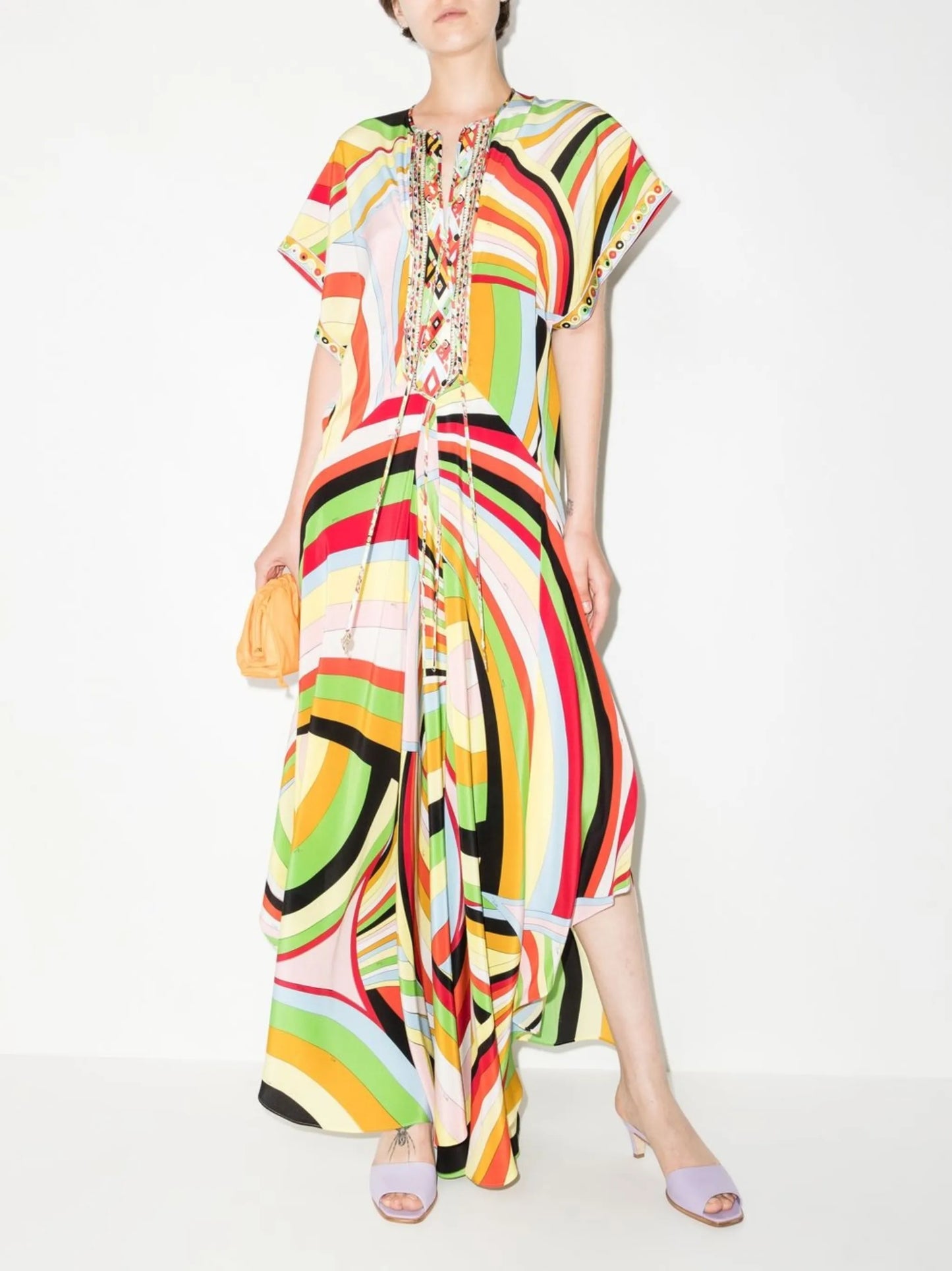 Iride-print silk kaftan dress