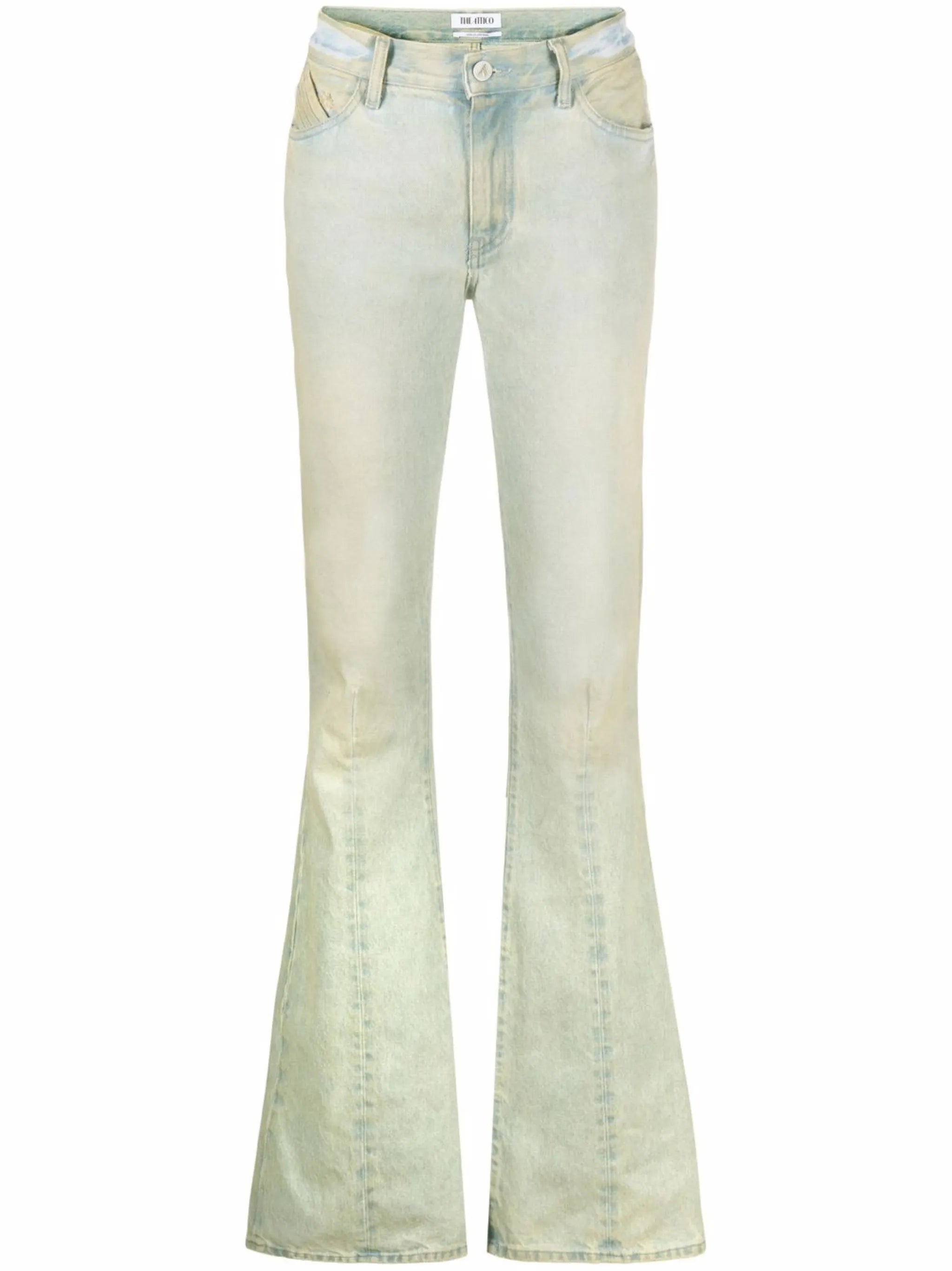 distressed-finish flared-leg denim jeans