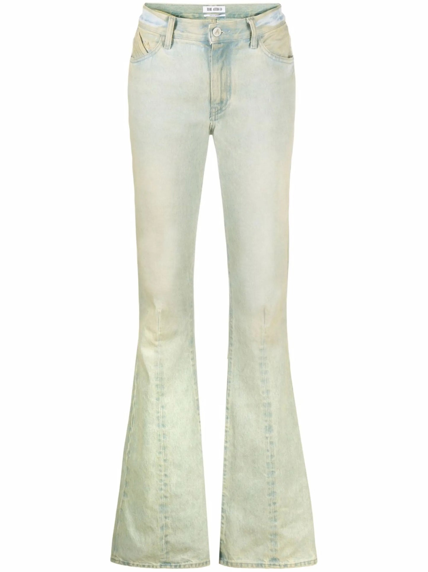 distressed-finish flared-leg denim jeans
