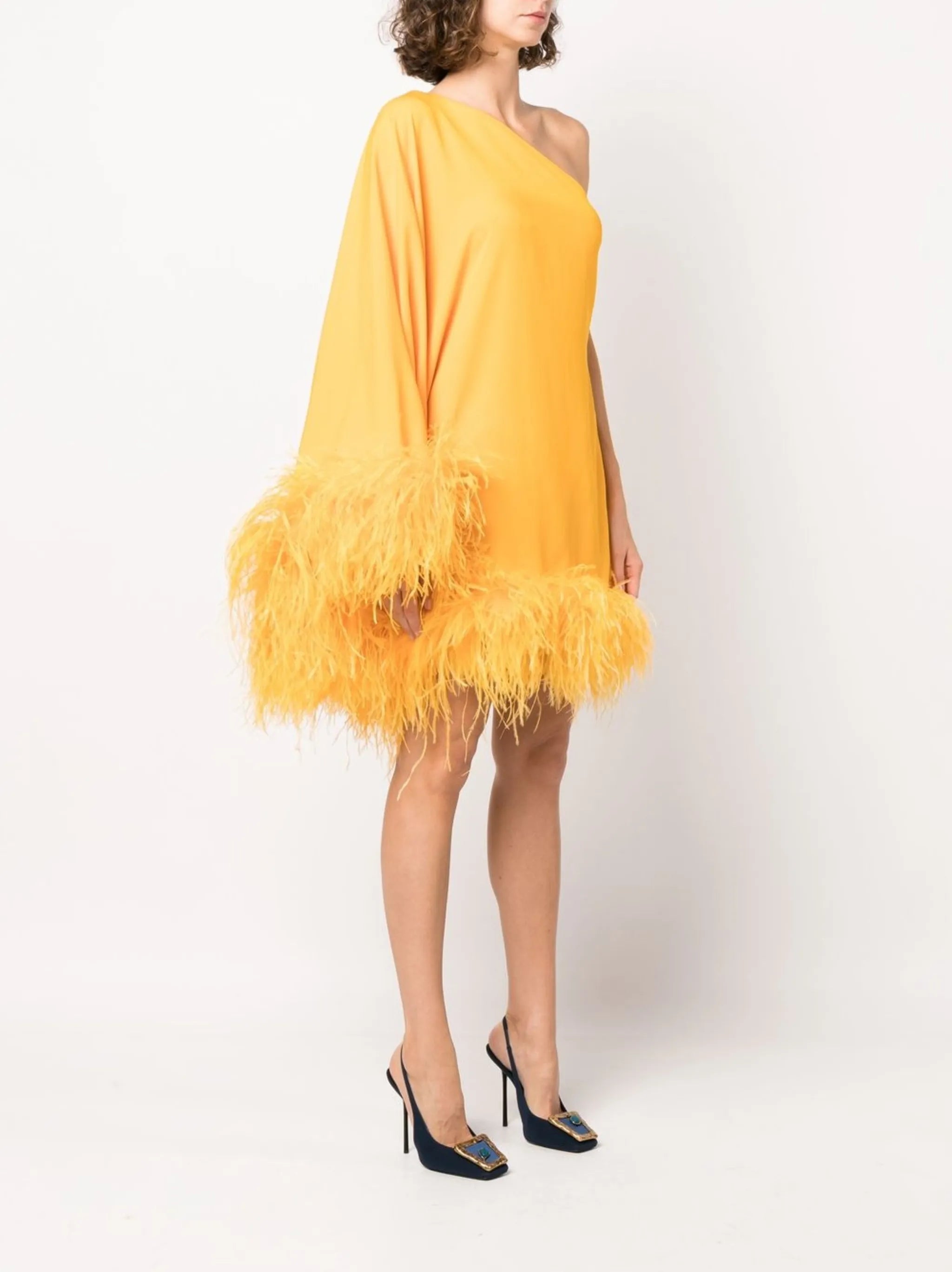 Picolo Ubud feather trimmed one-shoulder dress