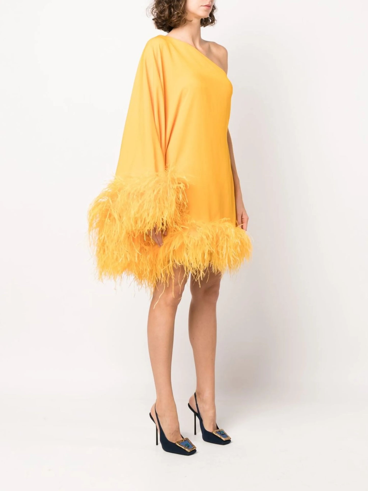 Picolo Ubud feather trimmed one-shoulder dress