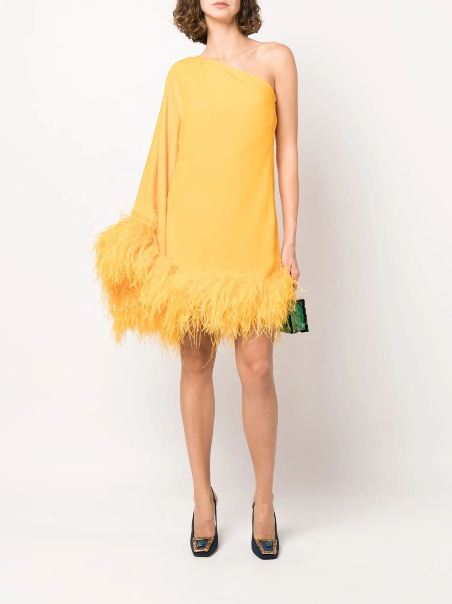 Picolo Ubud feather trimmed one-shoulder dress