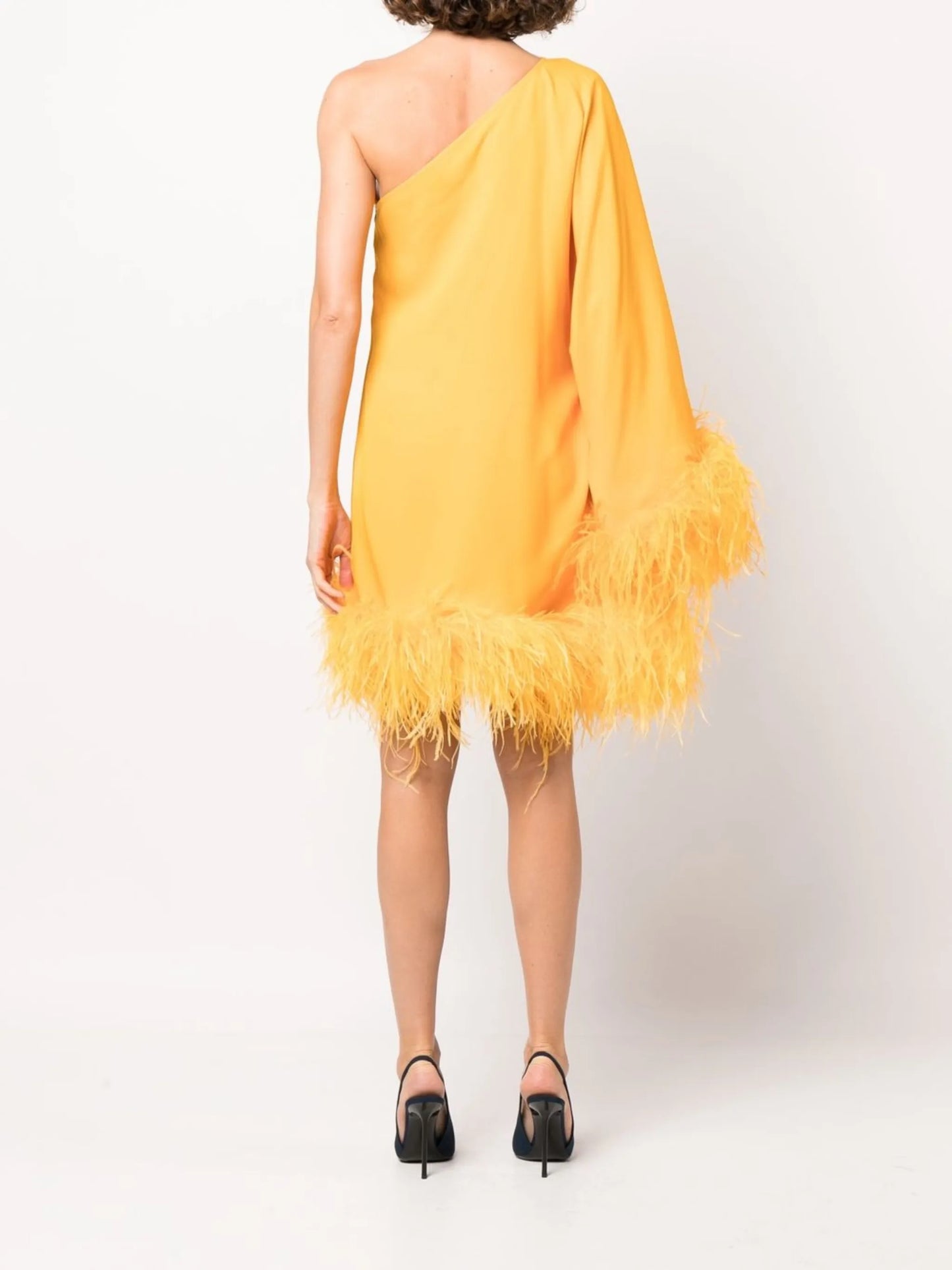 Picolo Ubud feather trimmed one-shoulder dress