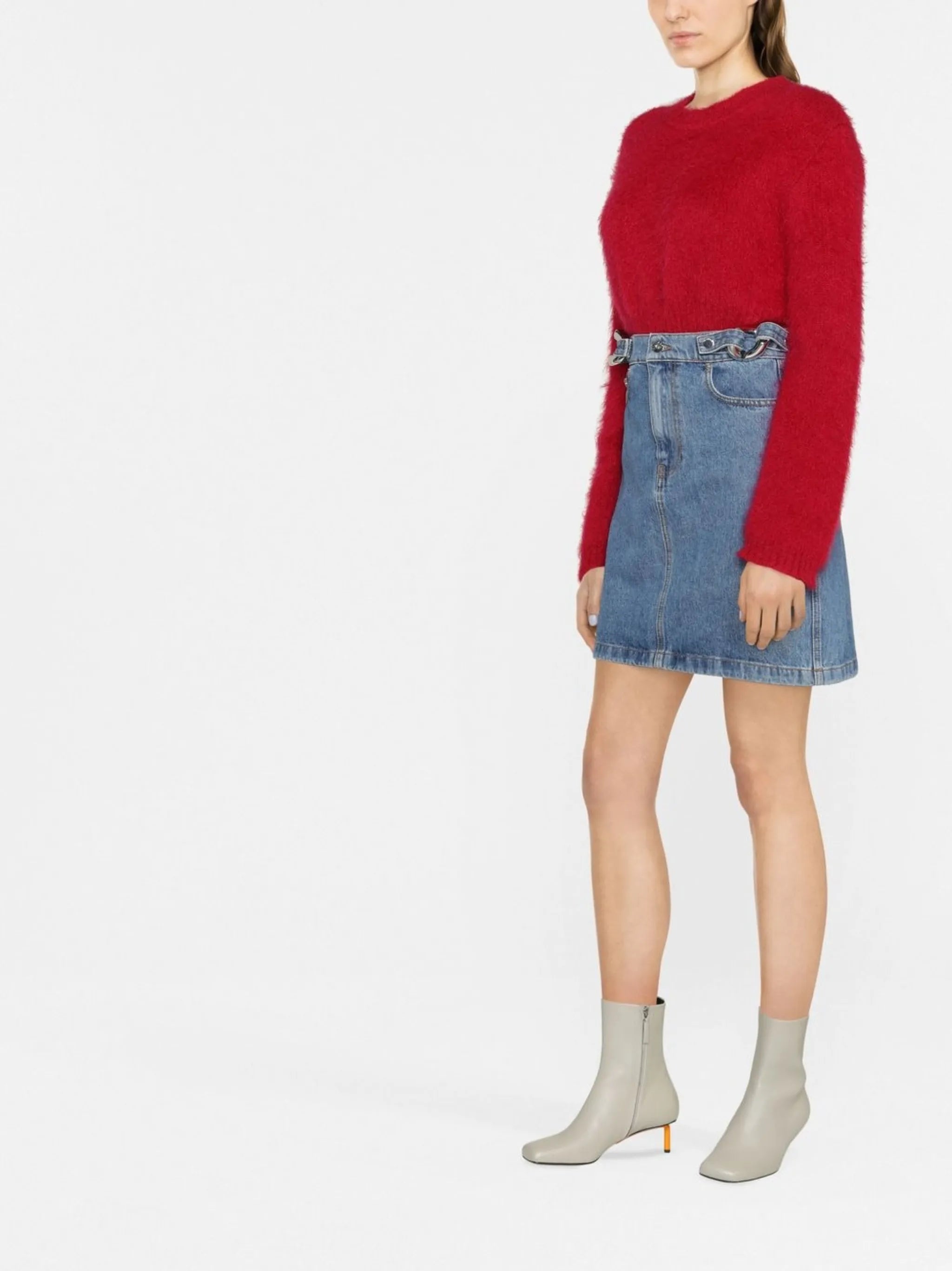 chain-link detail denim skirt
