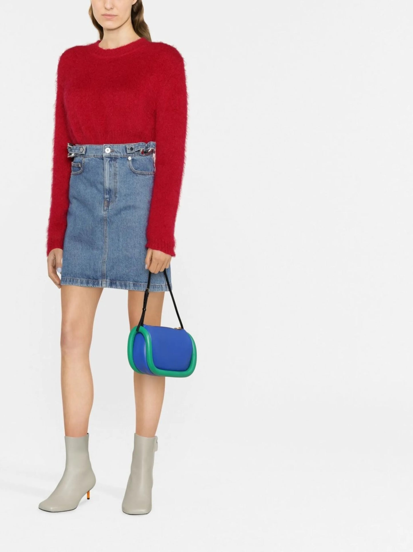 chain-link detail denim skirt