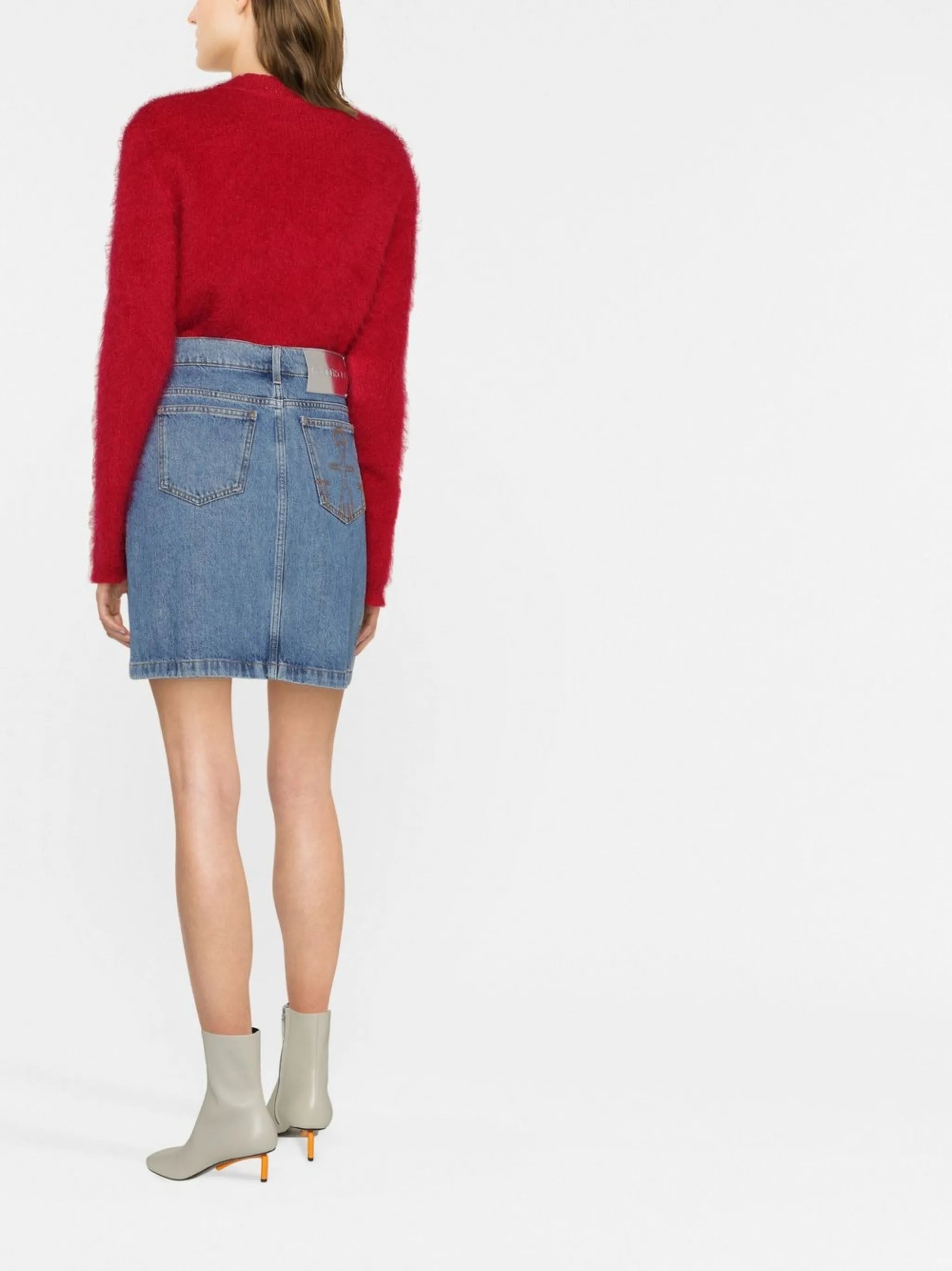 chain-link detail denim skirt