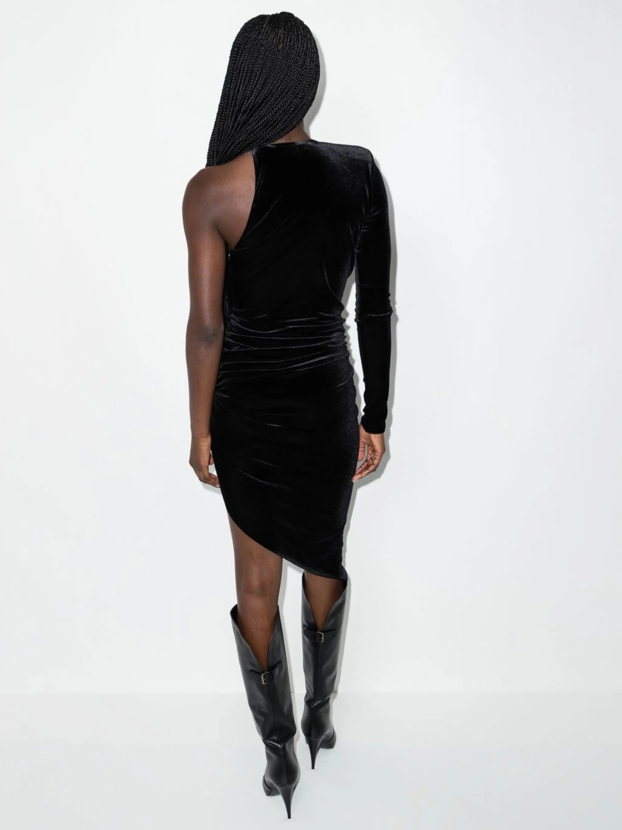 gathered asymmetric minidress