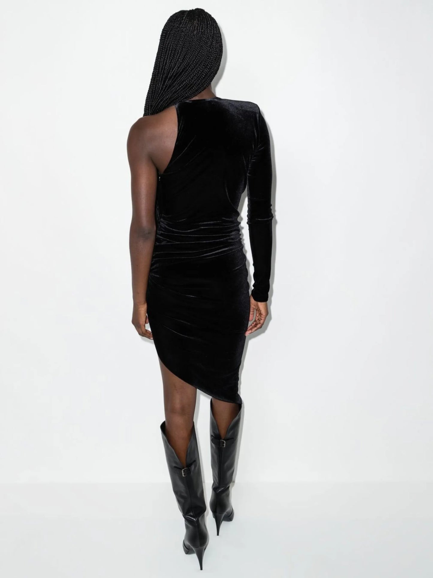 gathered asymmetric minidress