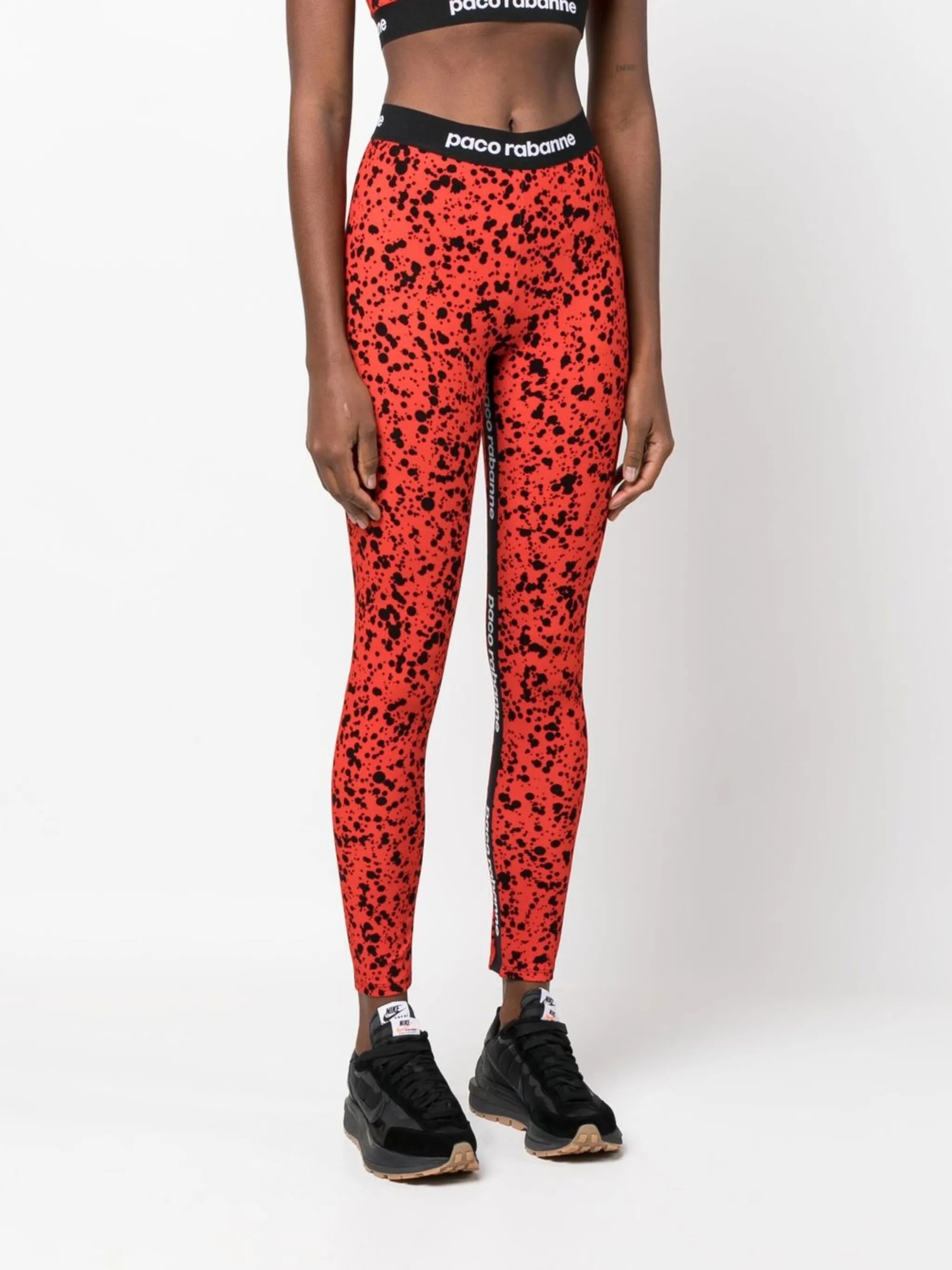 painterly-print logo leggings