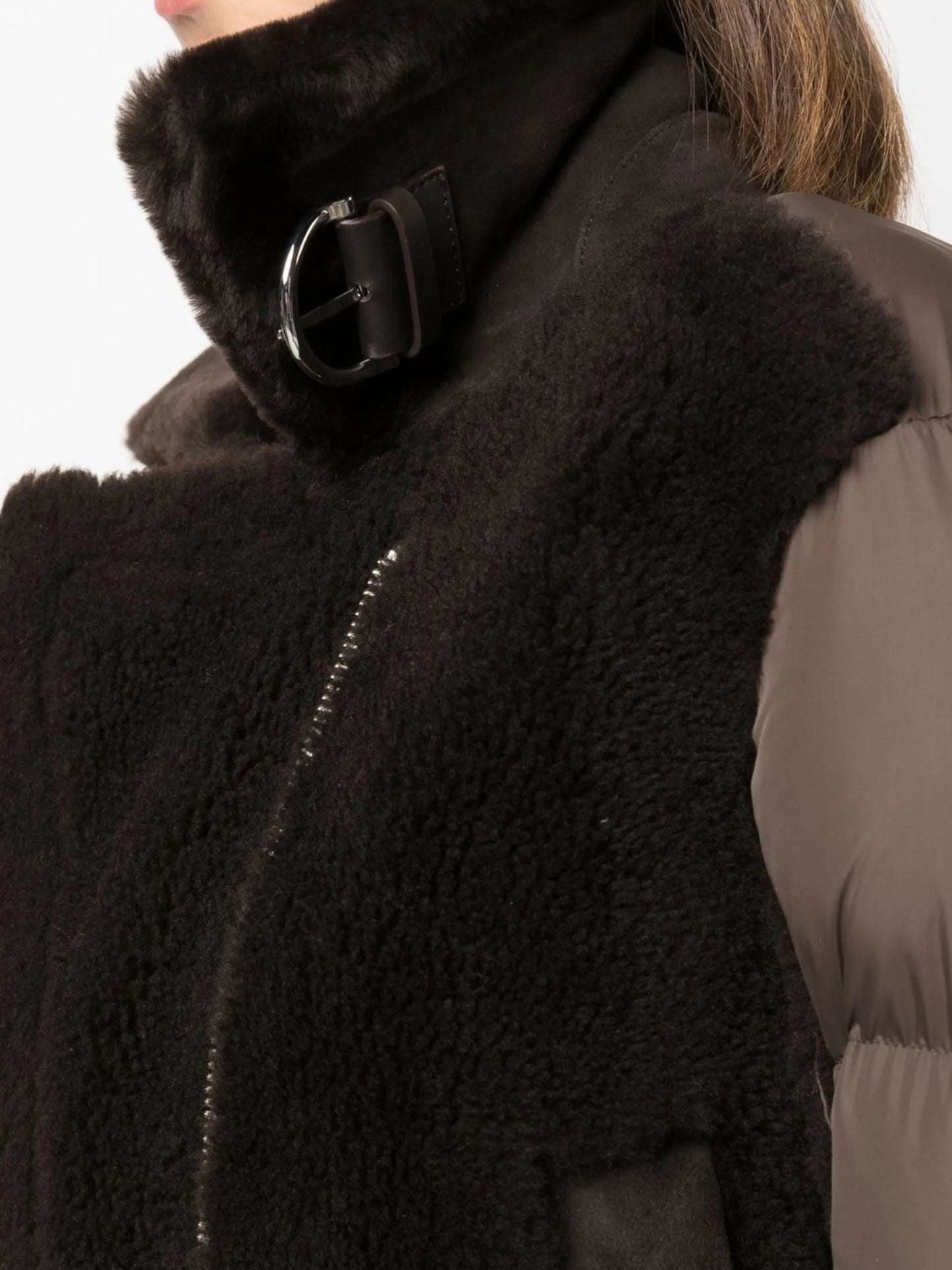 Lena panelled shearling puffer jacket