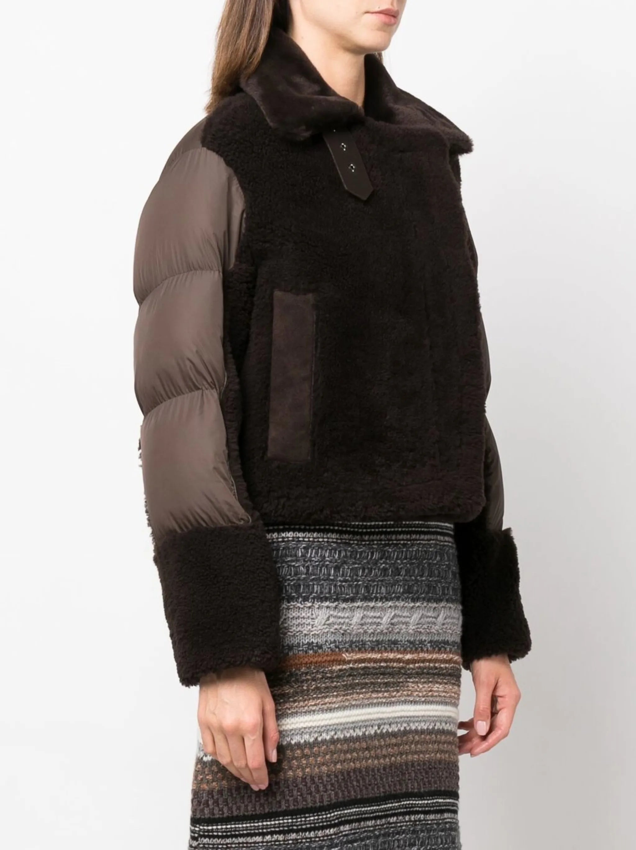 Lena panelled shearling puffer jacket