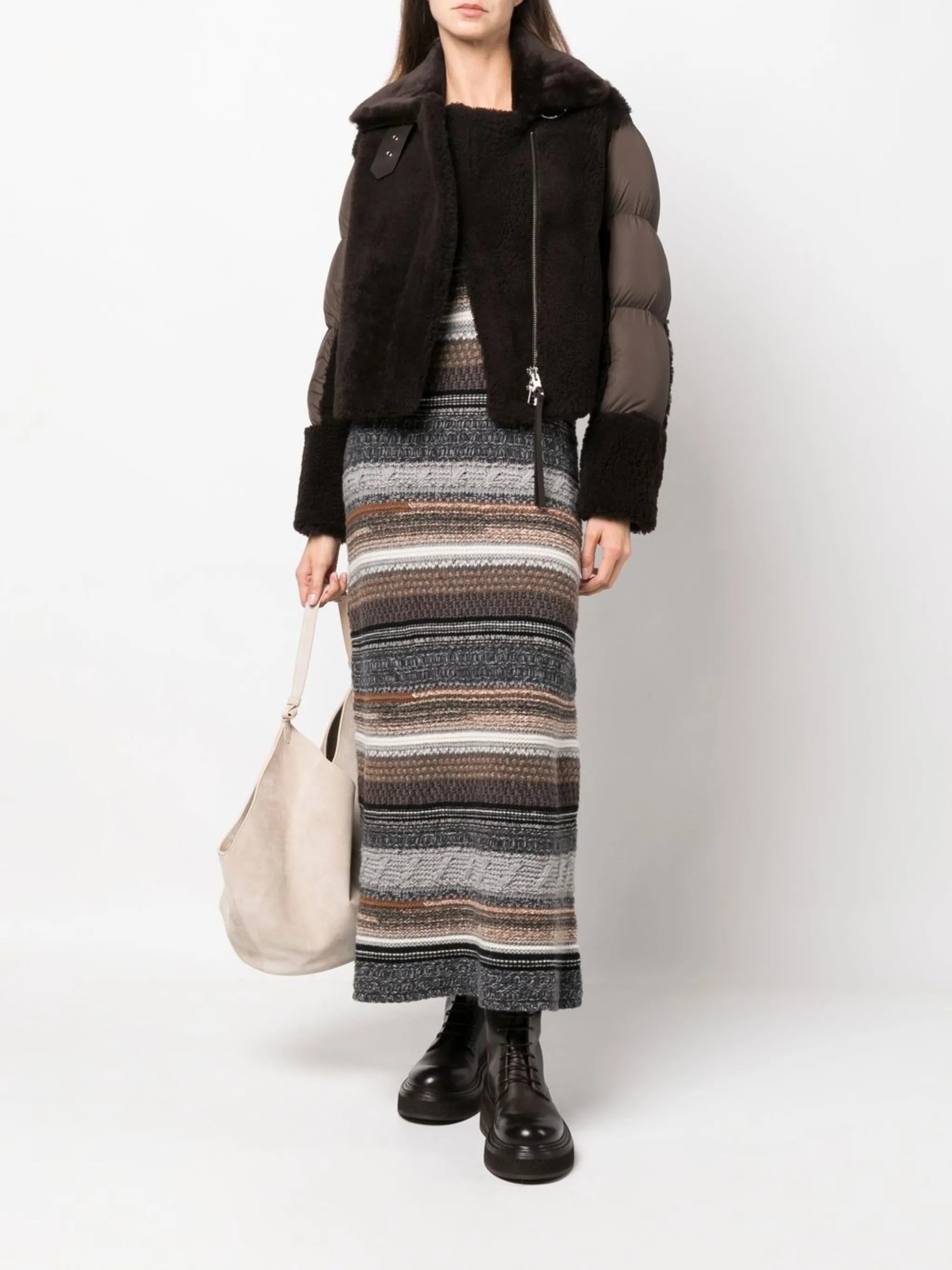 Lena panelled shearling puffer jacket