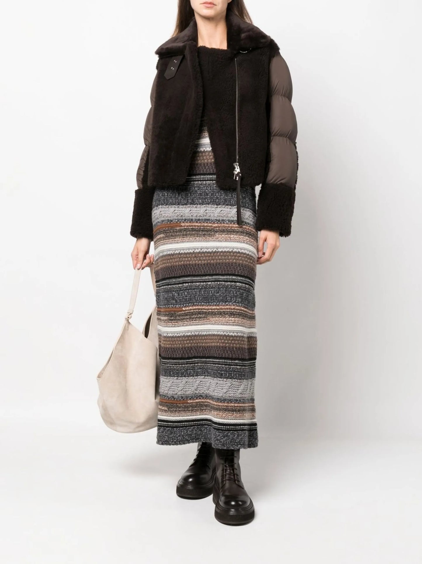 Lena panelled shearling puffer jacket
