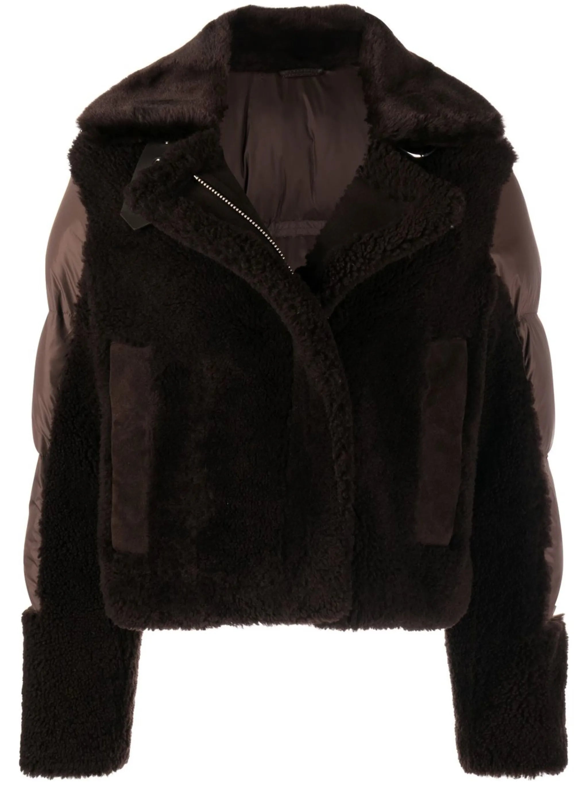 Lena panelled shearling puffer jacket