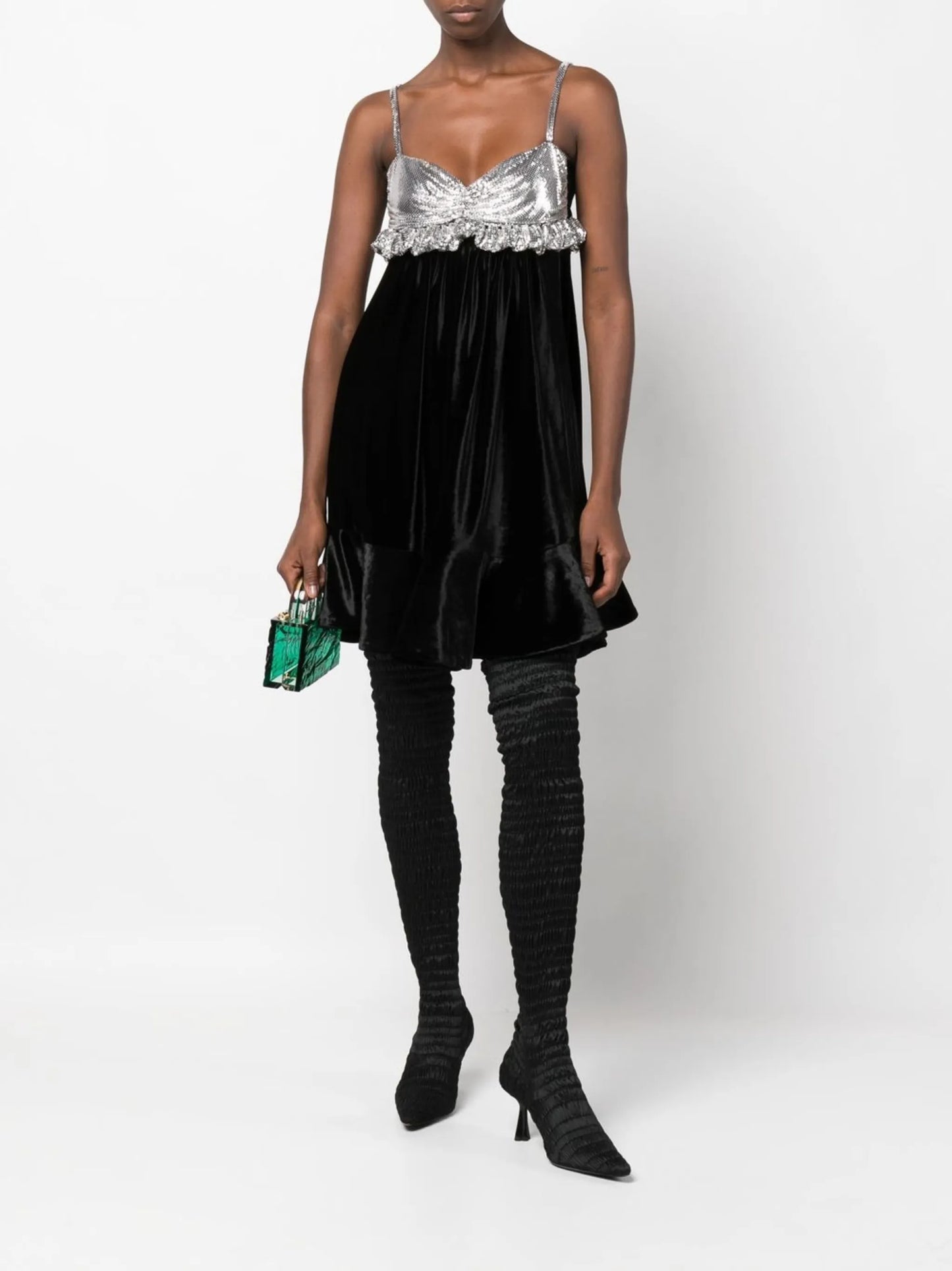 two-tone velvet minidress