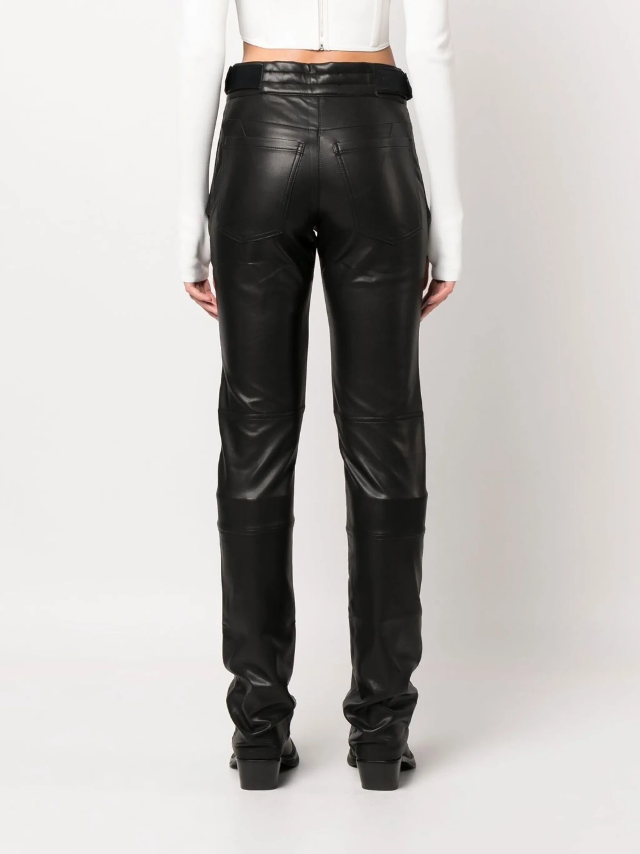straight leg faux-leather trousers