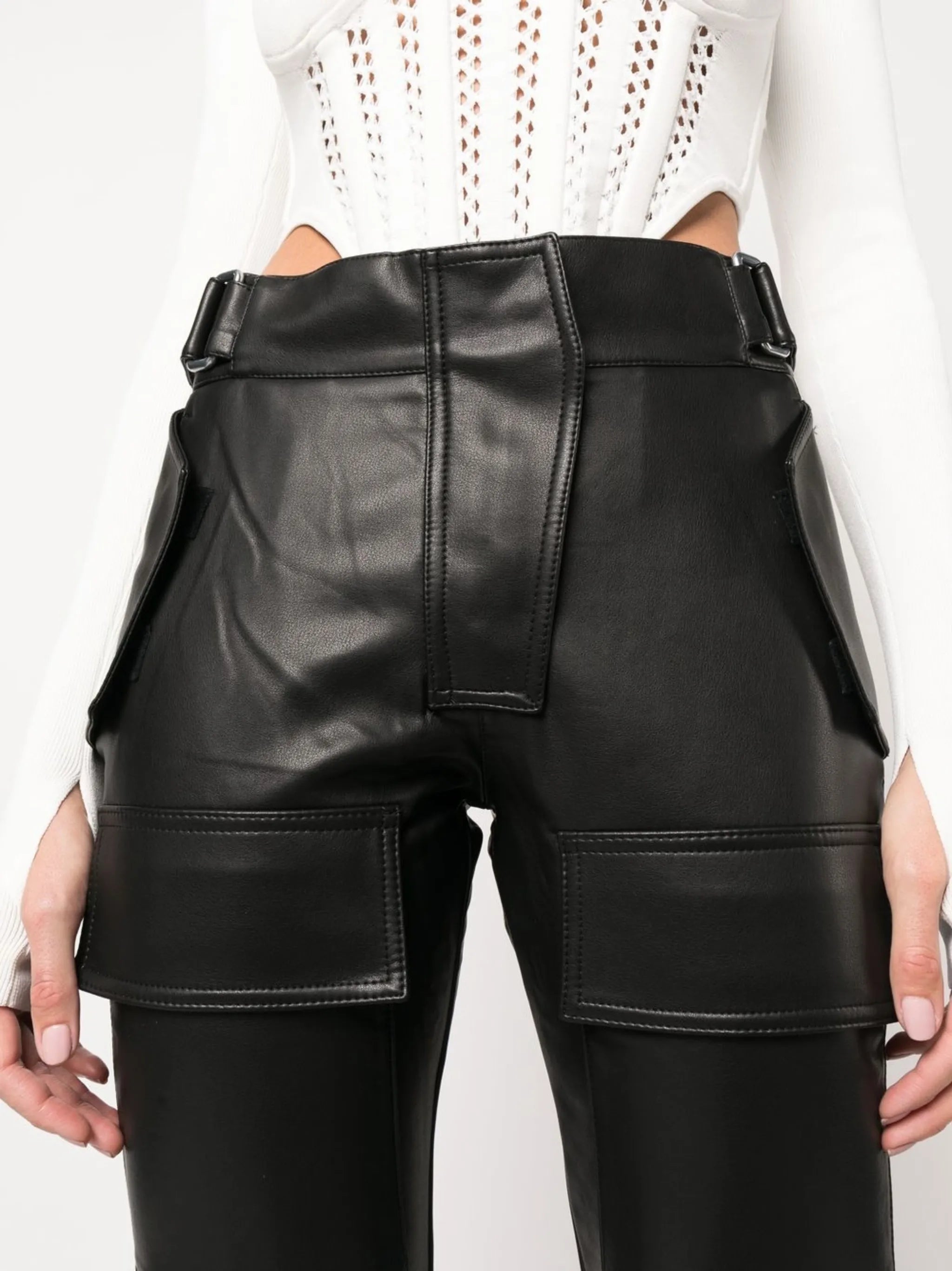 straight leg faux-leather trousers