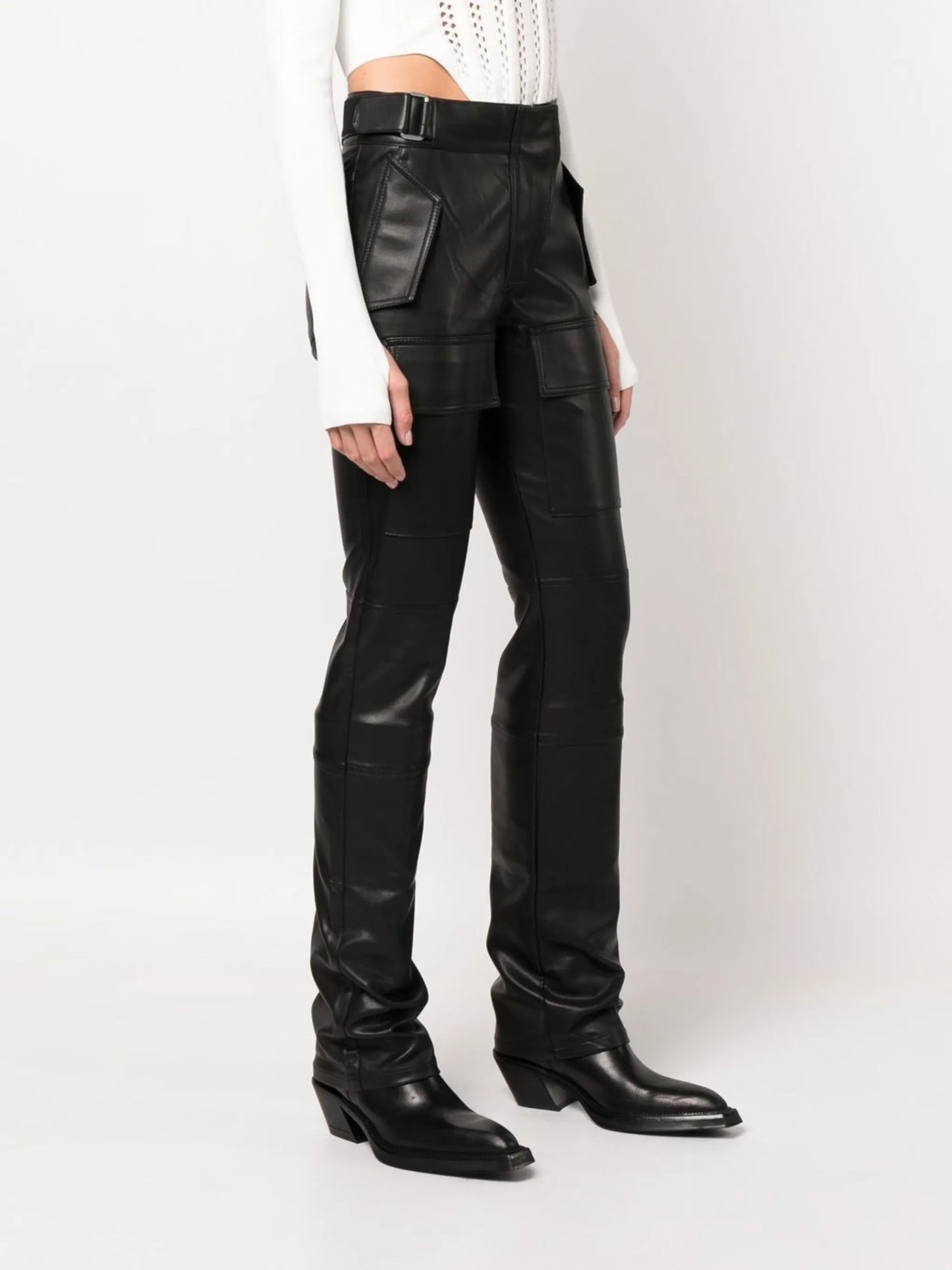 straight leg faux-leather trousers