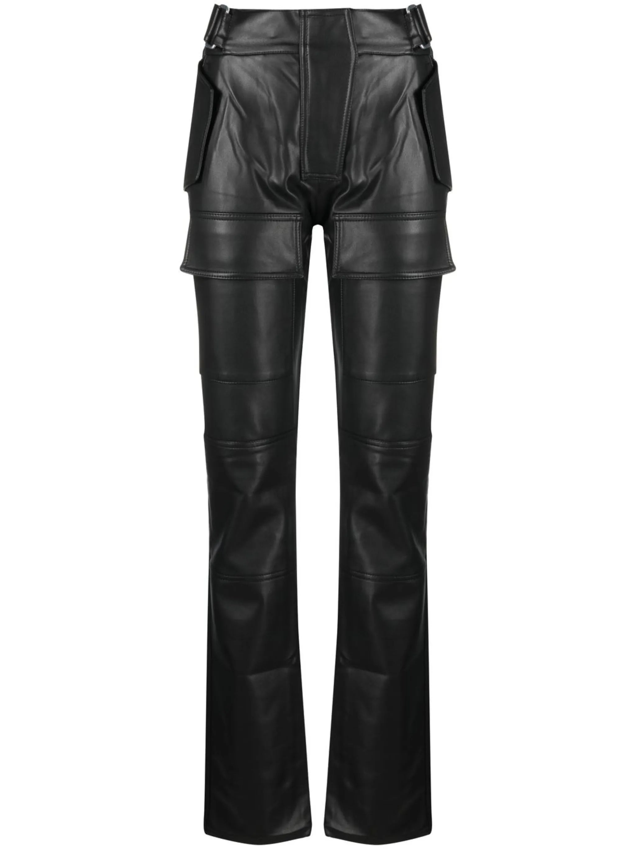 straight leg faux-leather trousers