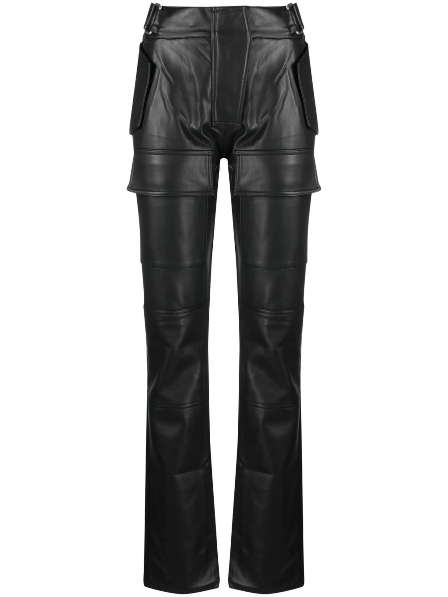 straight leg faux-leather trousers