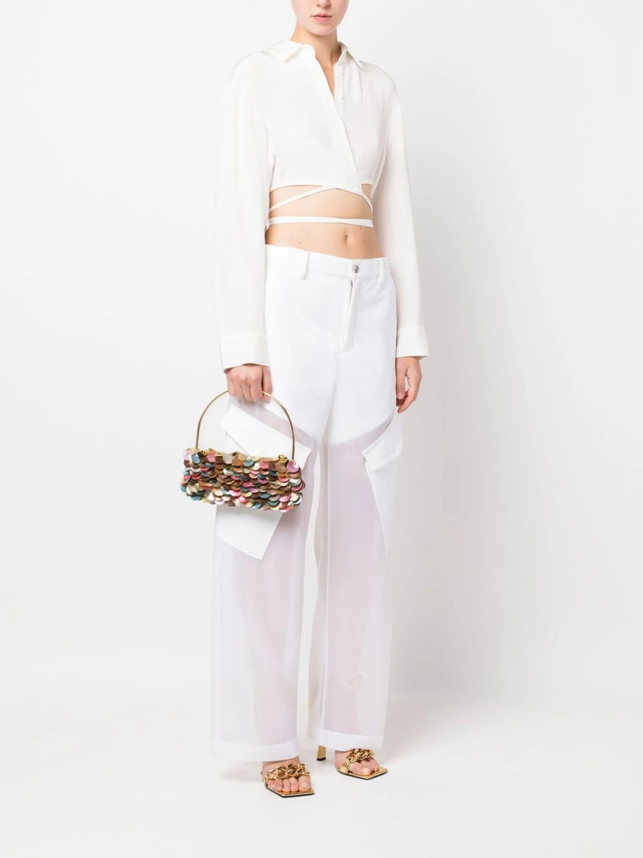 colour-block disc-detail bag