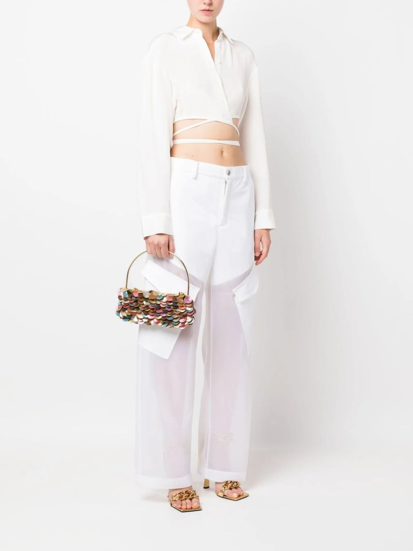 colour-block disc-detail bag