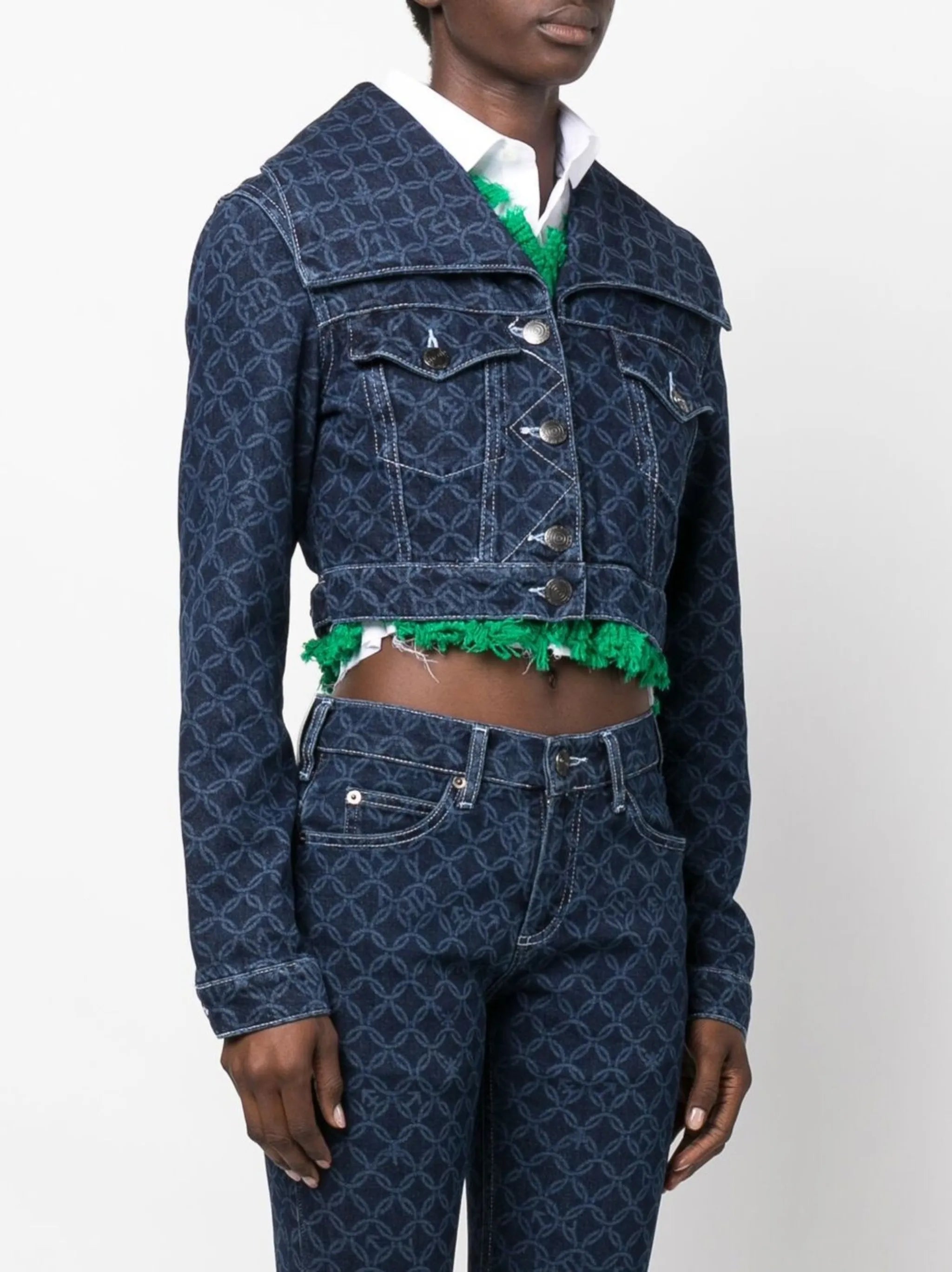 cropped monogram-print denim jacket