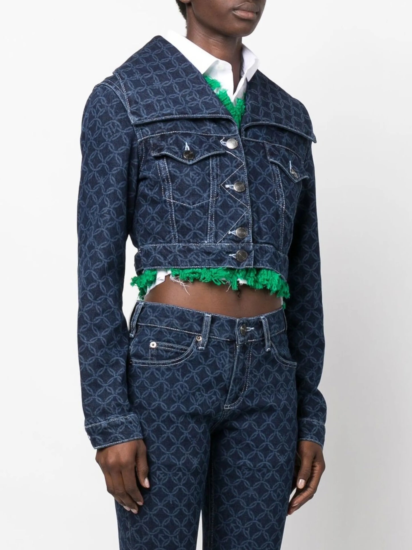cropped monogram-print denim jacket