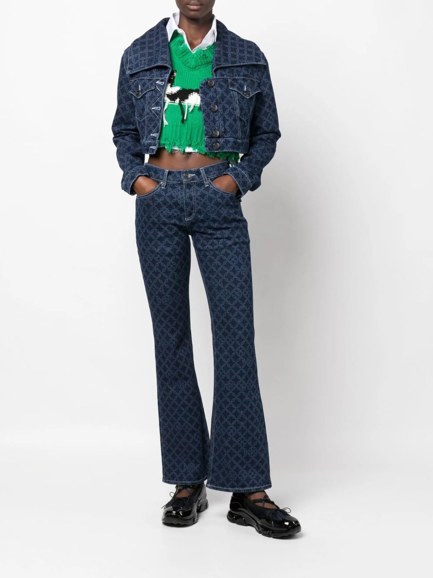 cropped monogram-print denim jacket