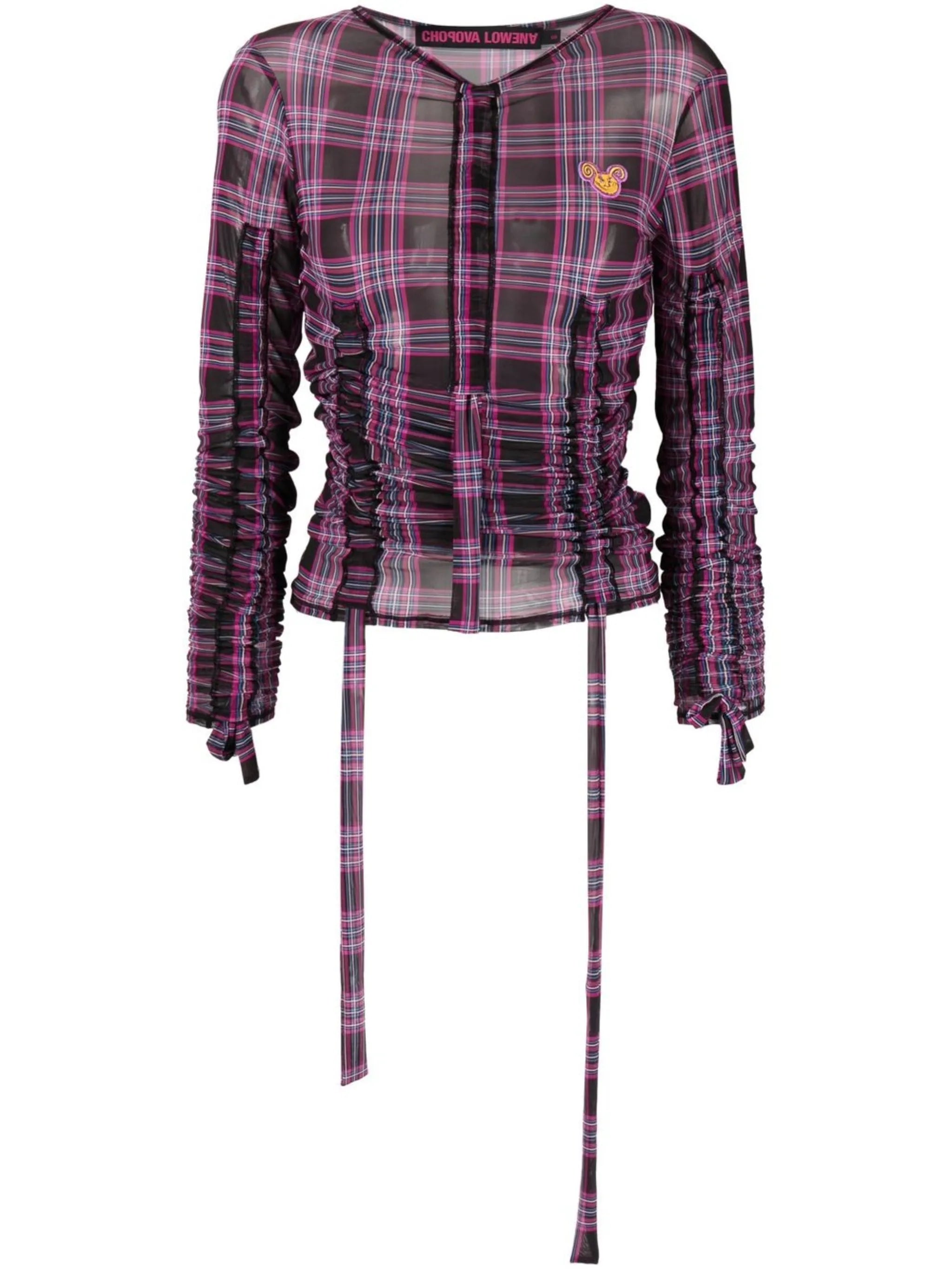 ruched check-pattern cropped top