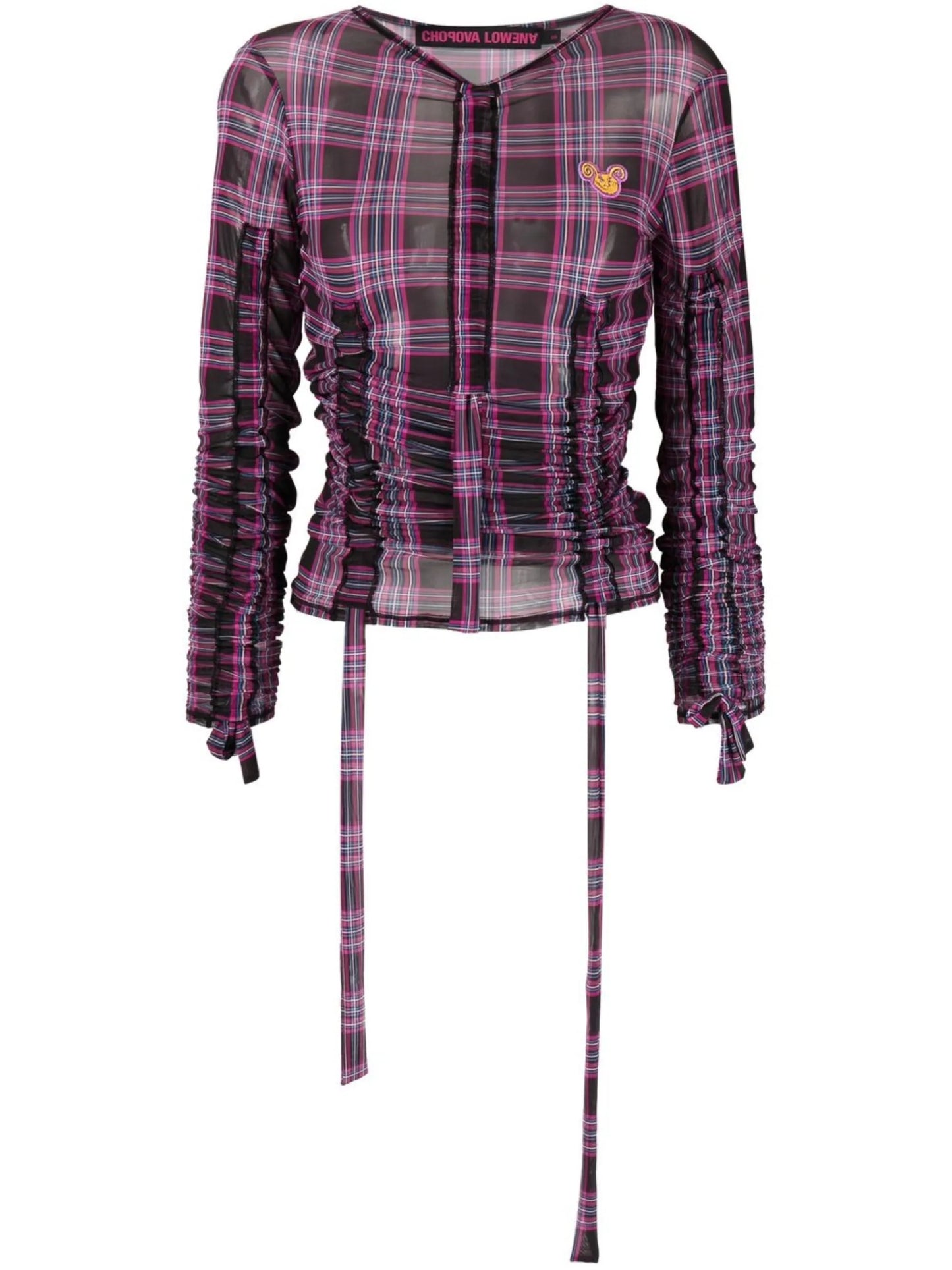 ruched check-pattern cropped top