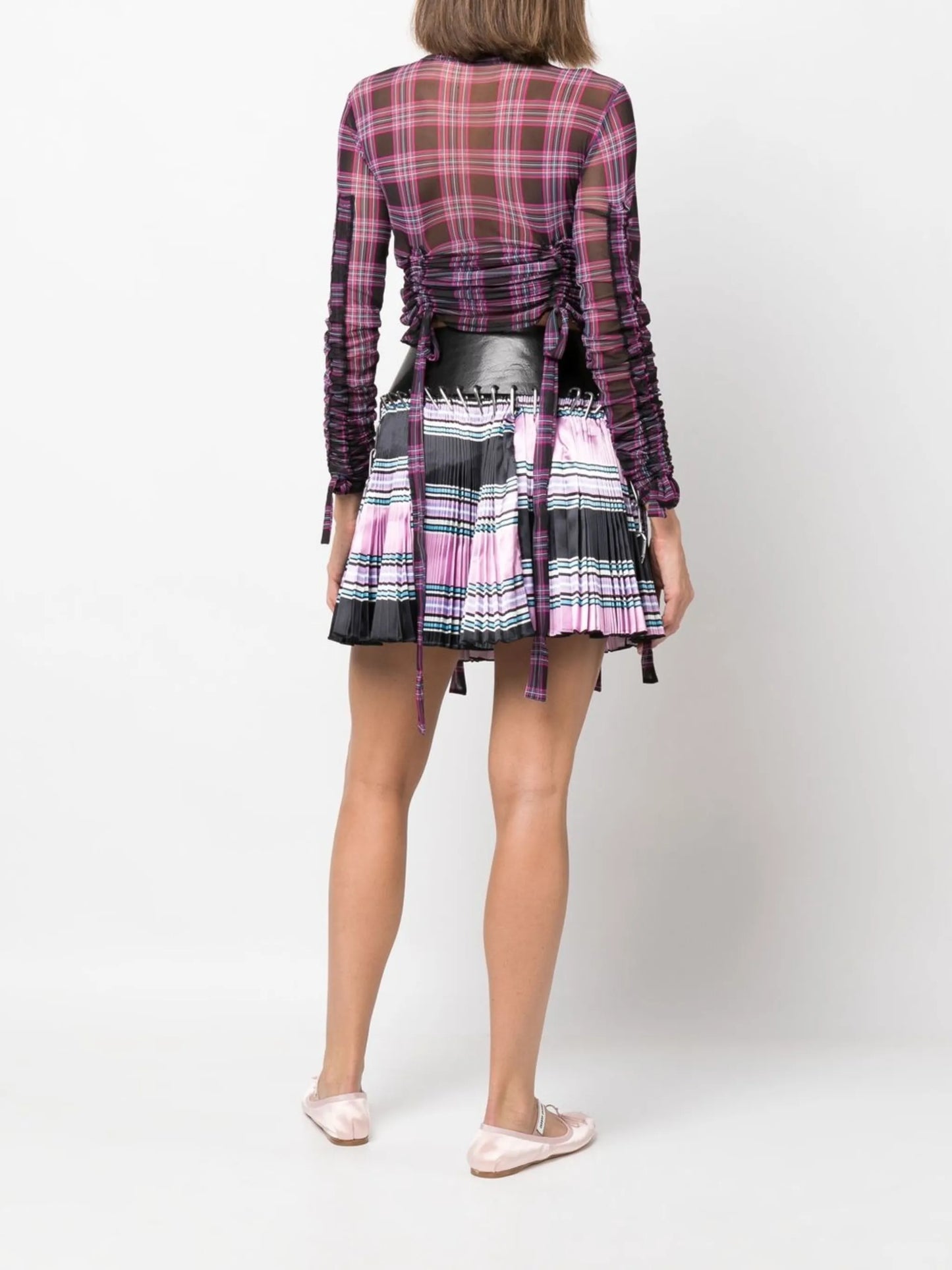 ruched check-pattern cropped top