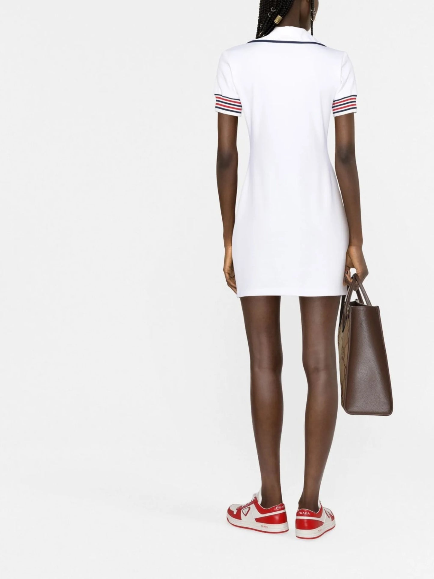 logo-patch round-collar polo dress