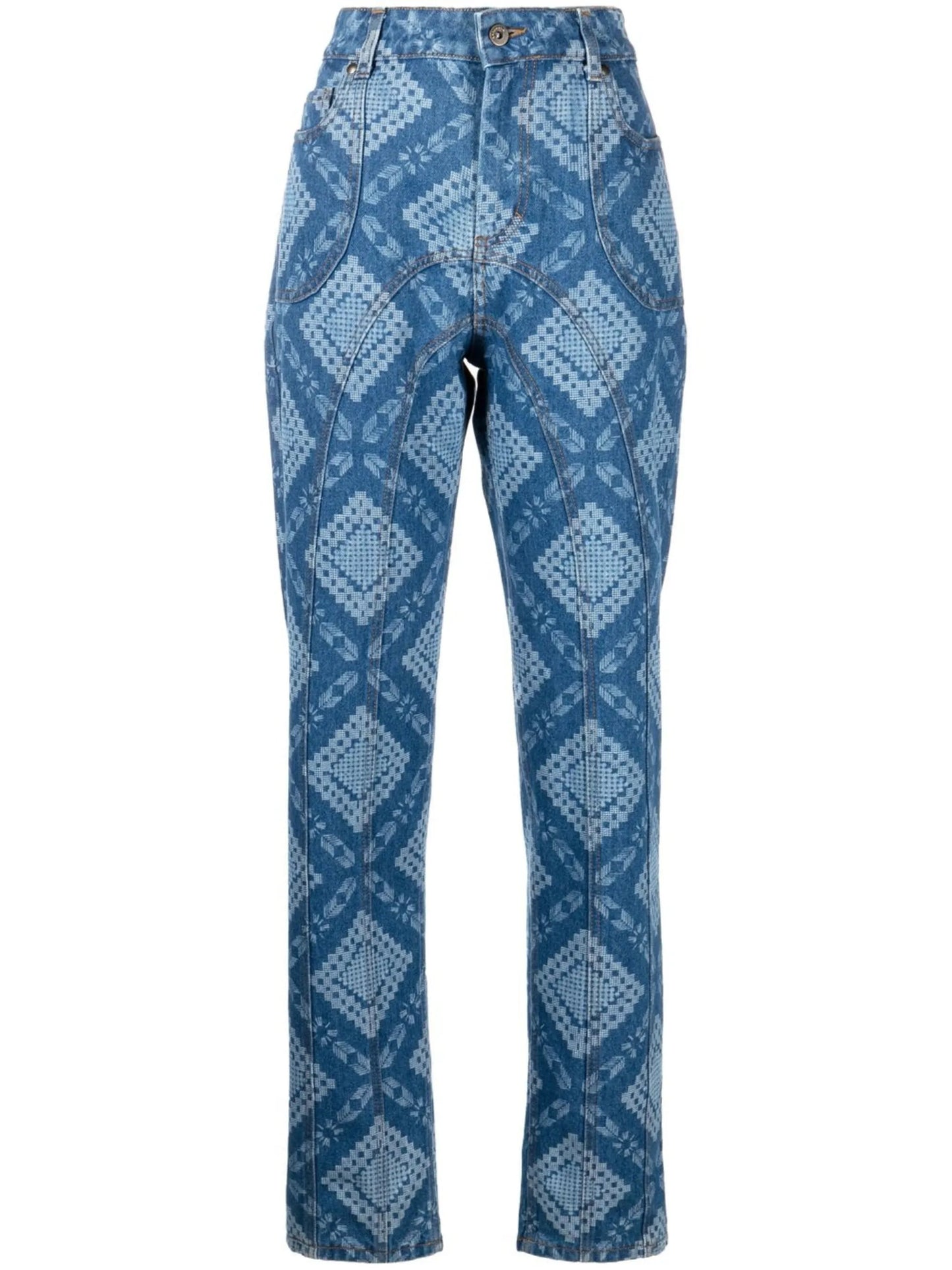 geometric-print straight-leg jeans