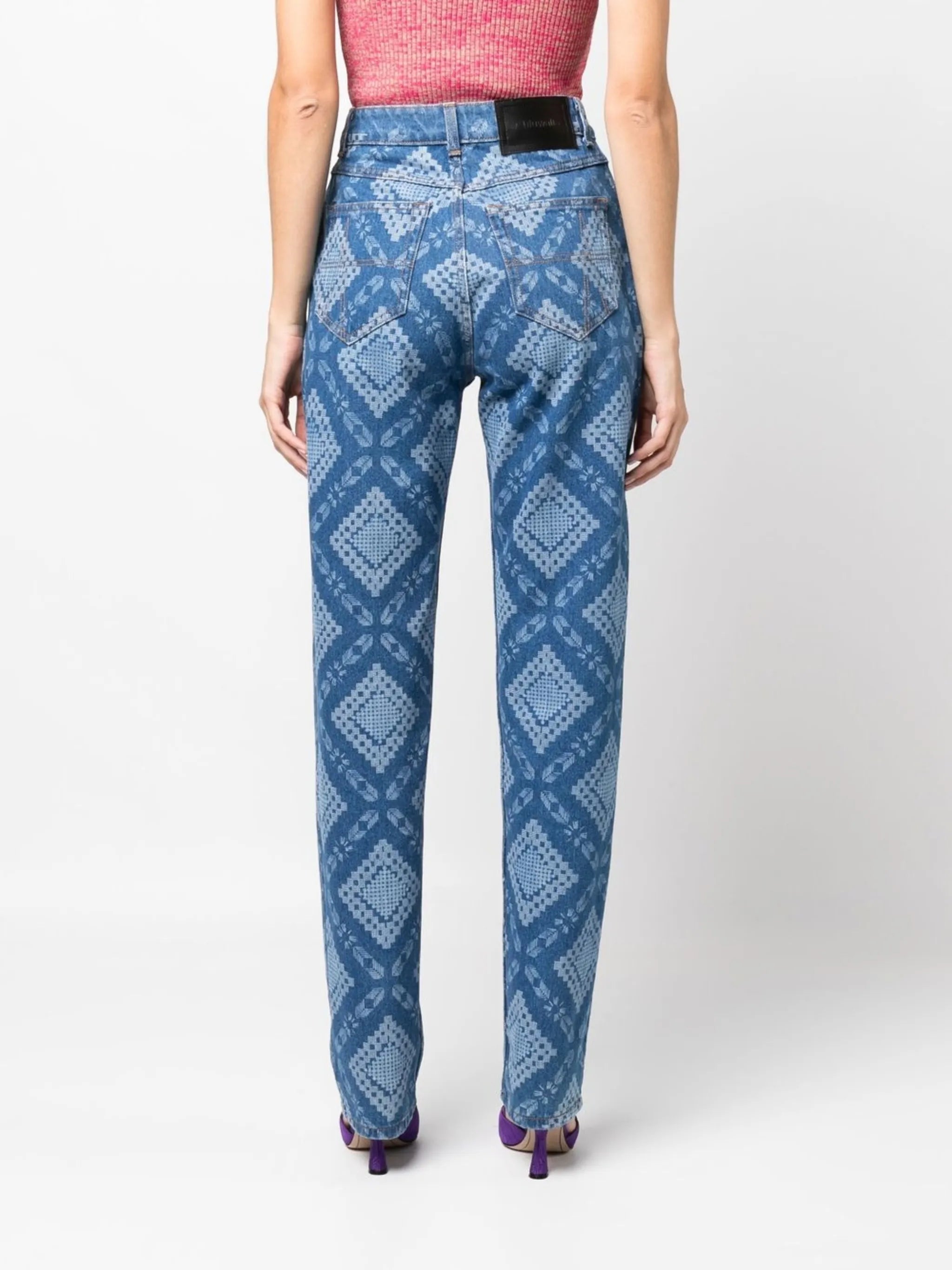geometric-print straight-leg jeans
