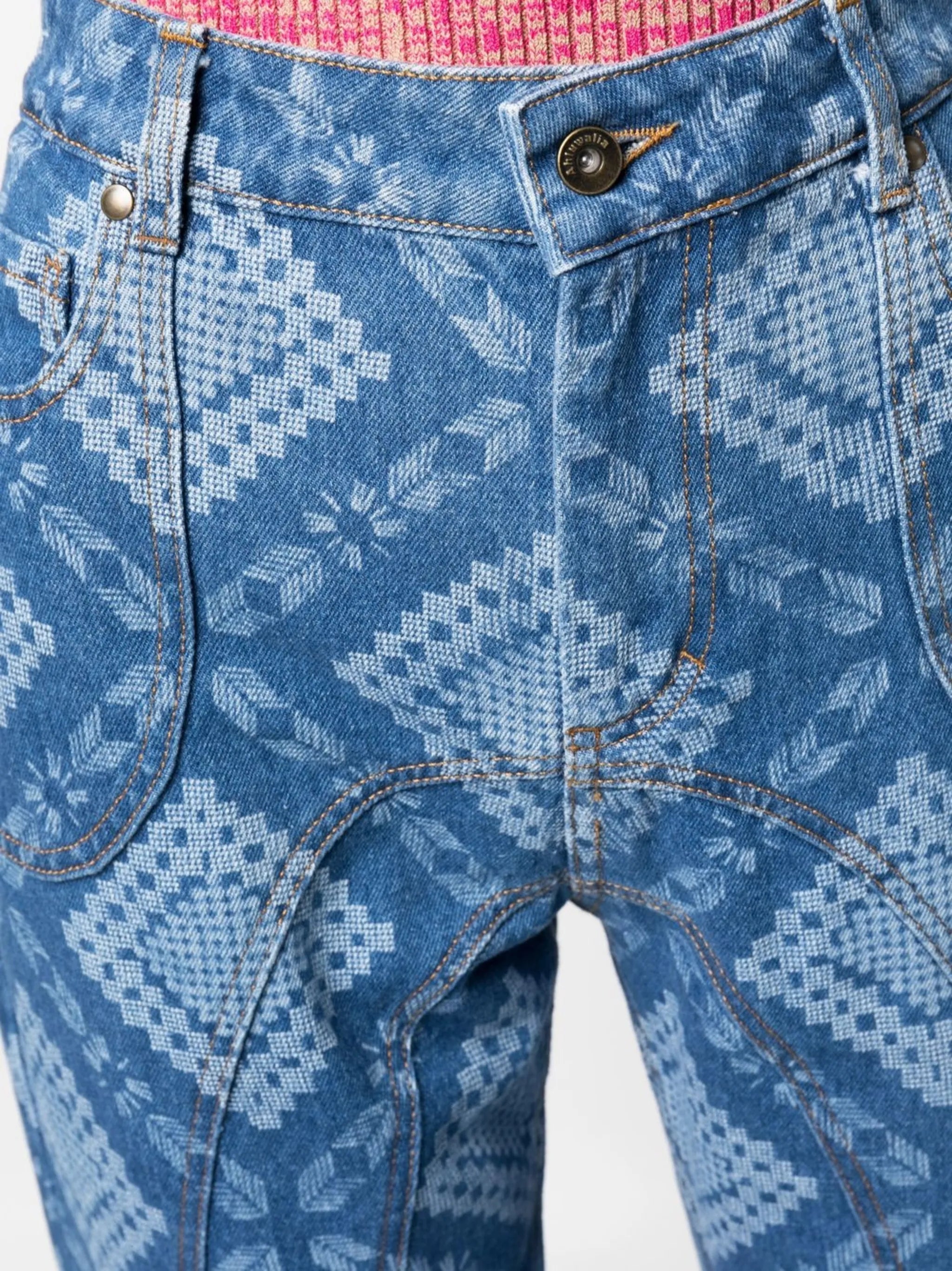 geometric-print straight-leg jeans