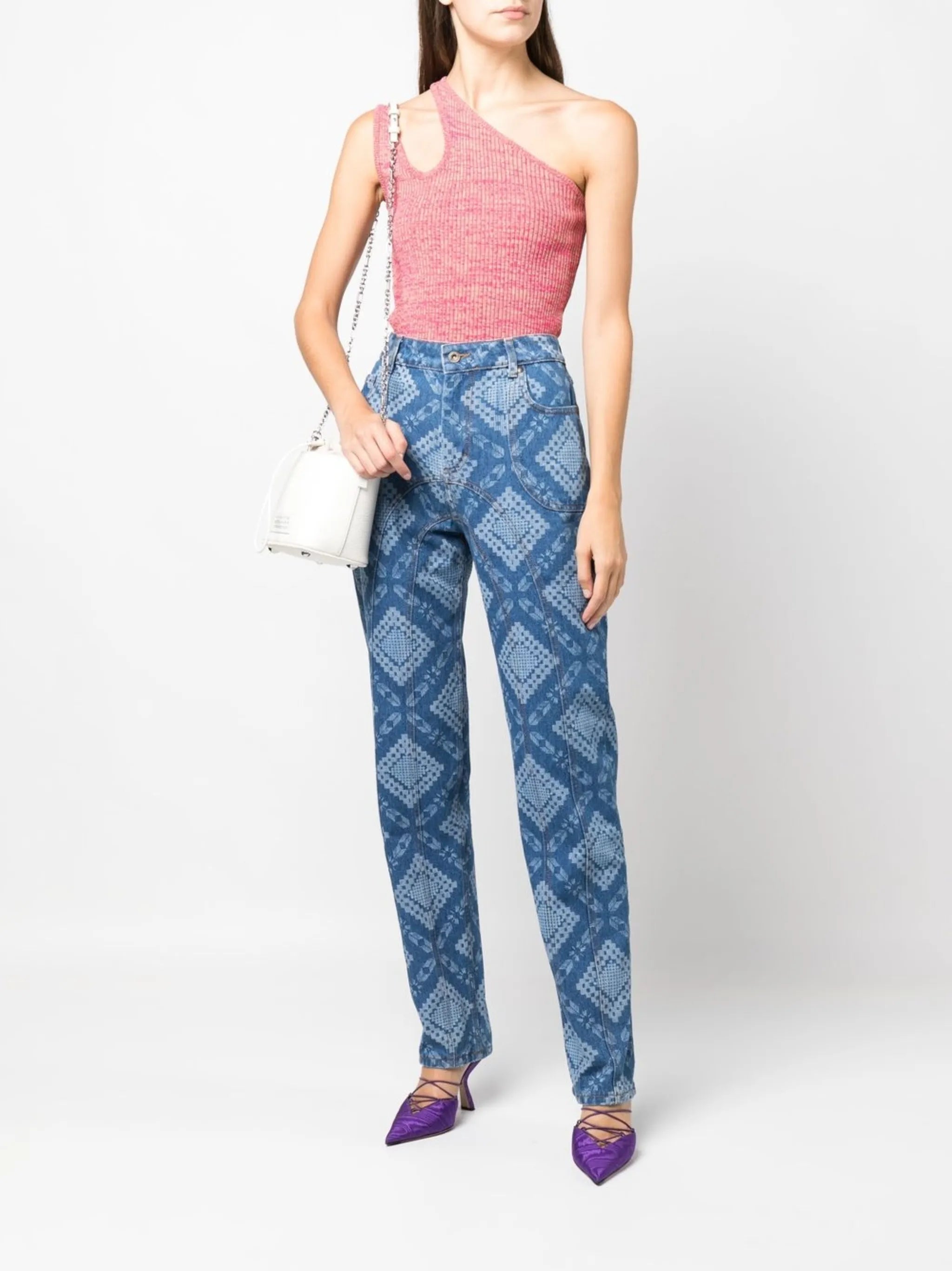 geometric-print straight-leg jeans