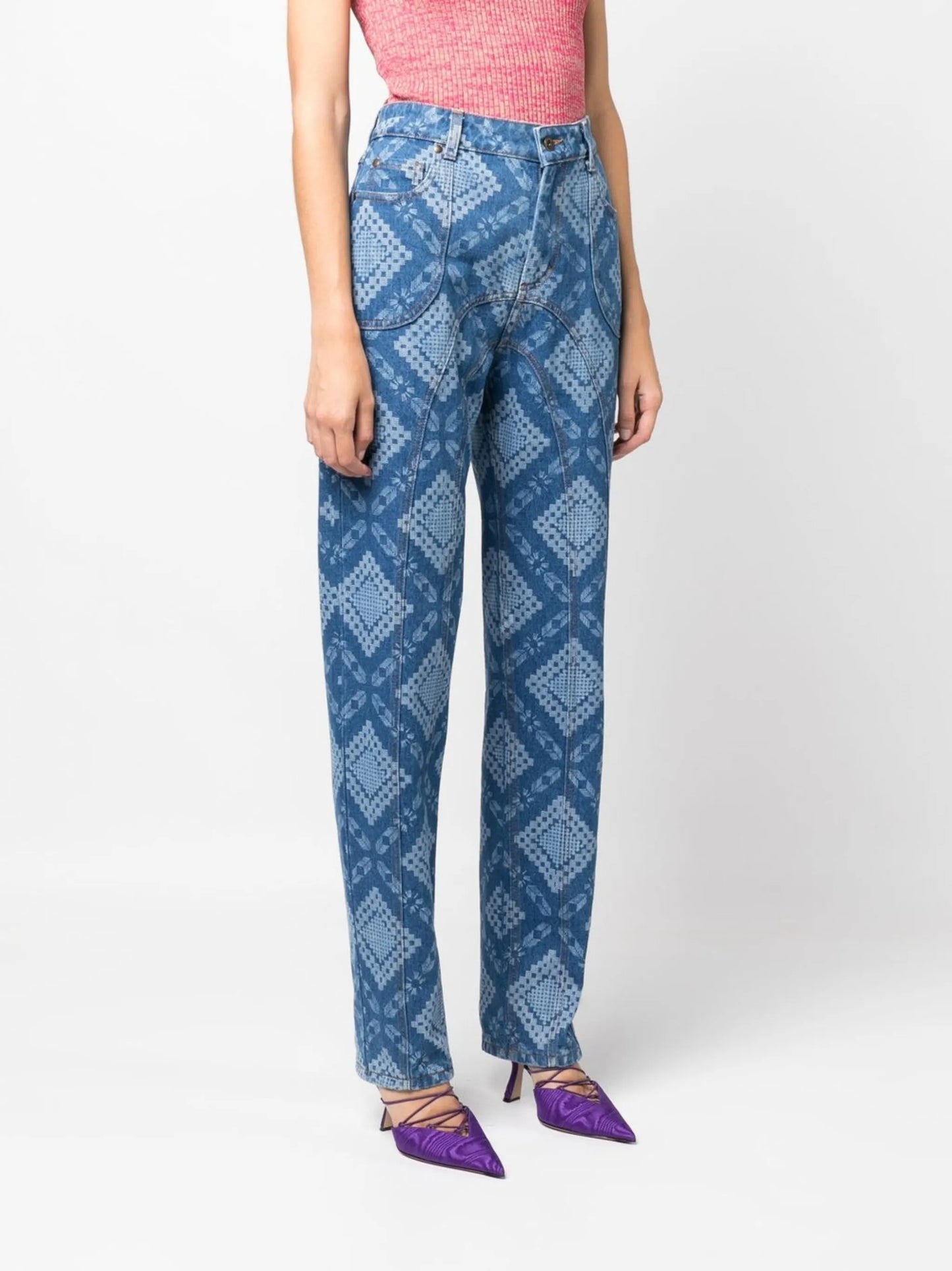 geometric-print straight-leg jeans