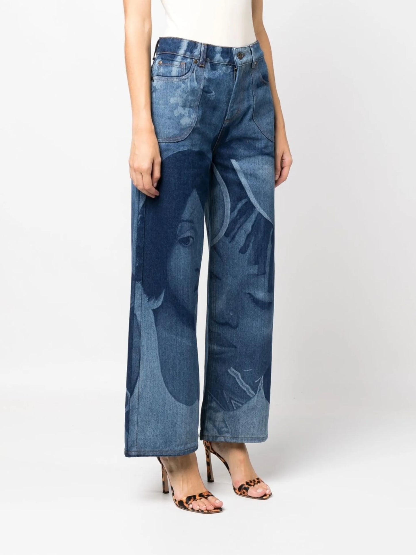 graphic-print wide leg jeans